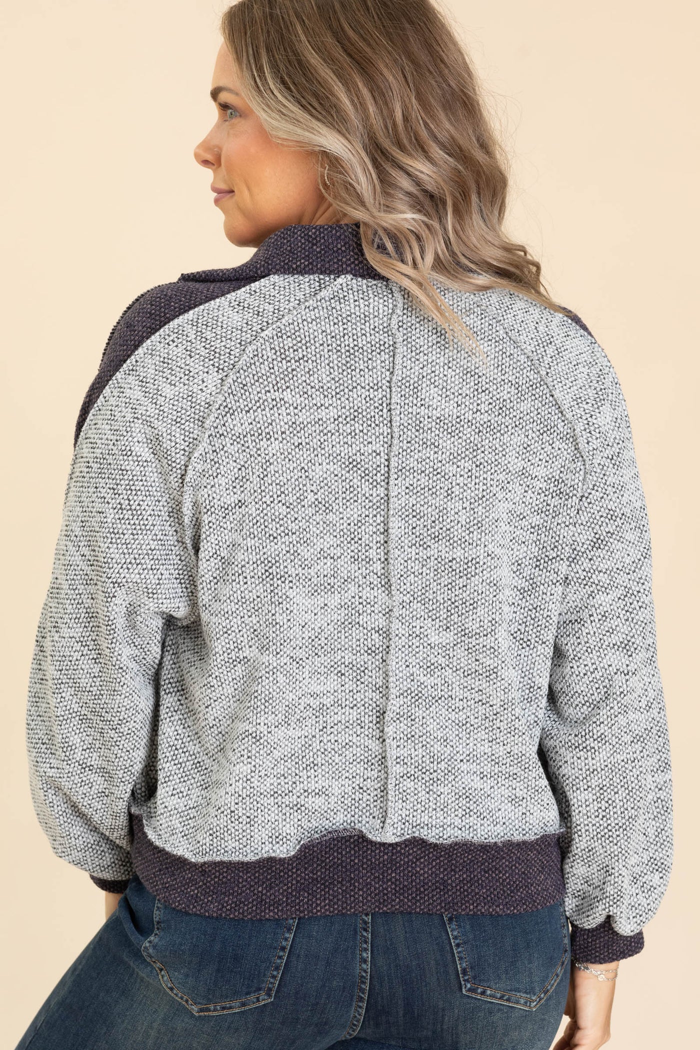 Grey Two Tone Full Zip Lightweight Jacket