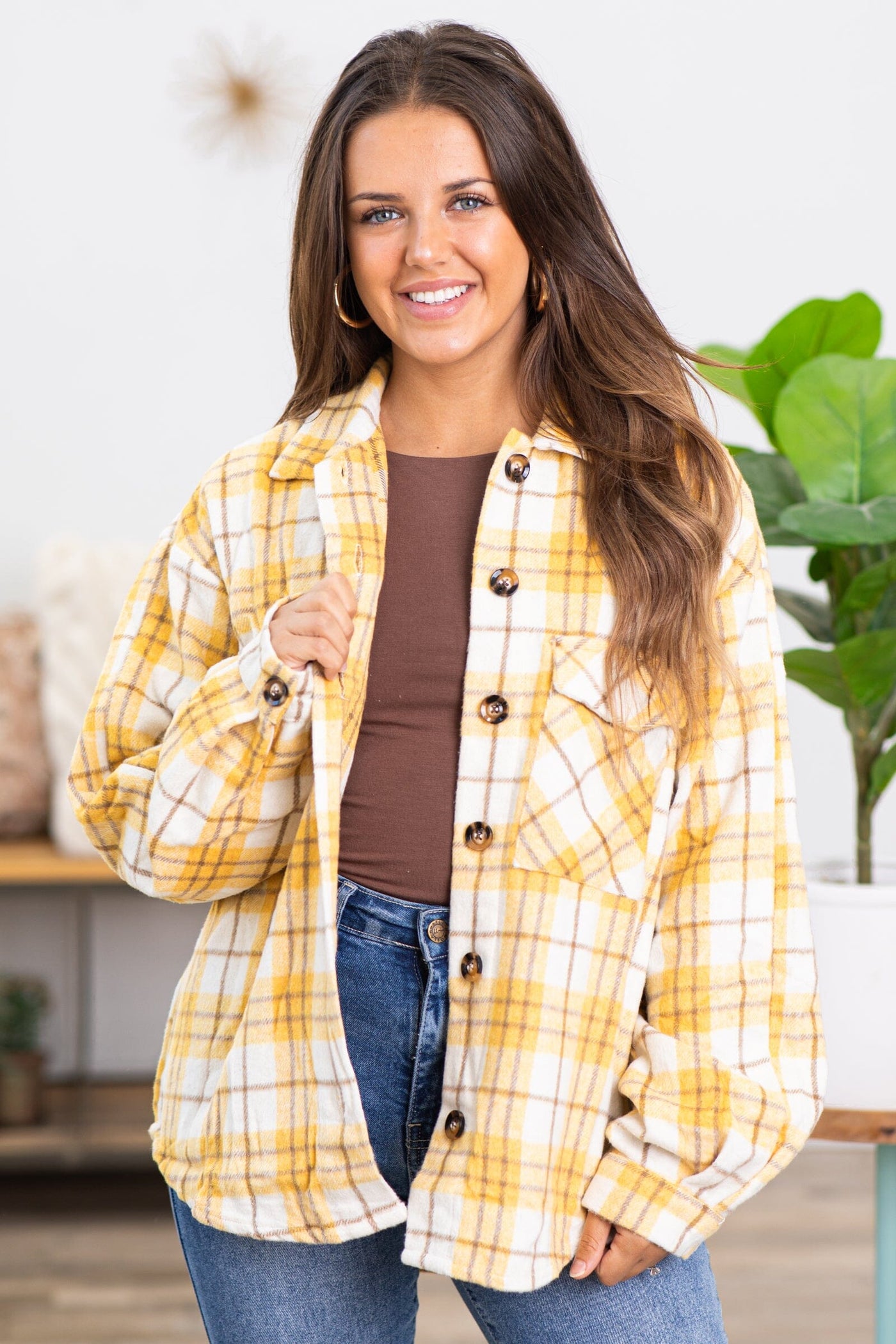 Mustard and Cream Plaid Shacket - Filly Flair