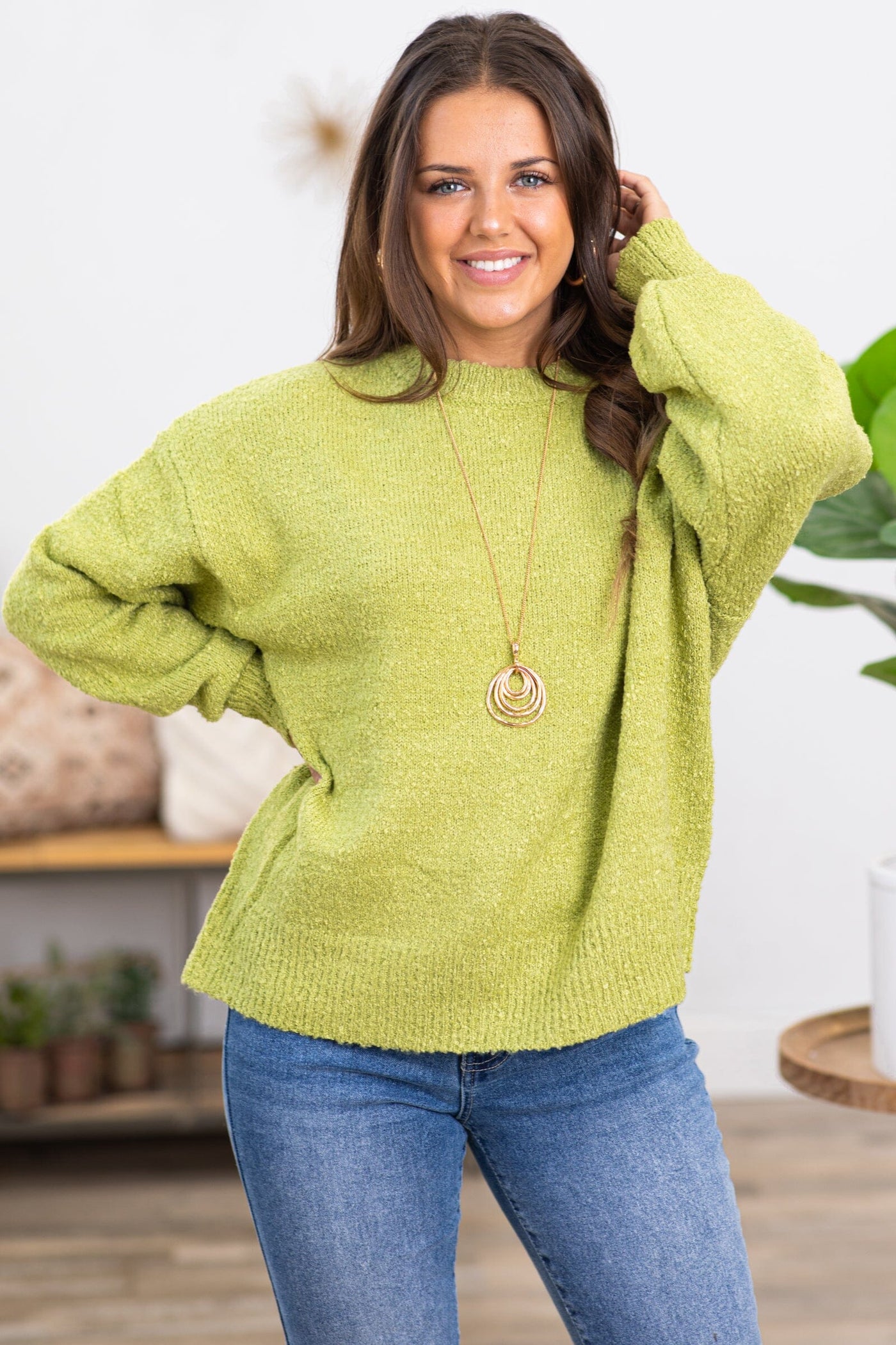 Light Olive Chenille Textured Sweater - Filly Flair