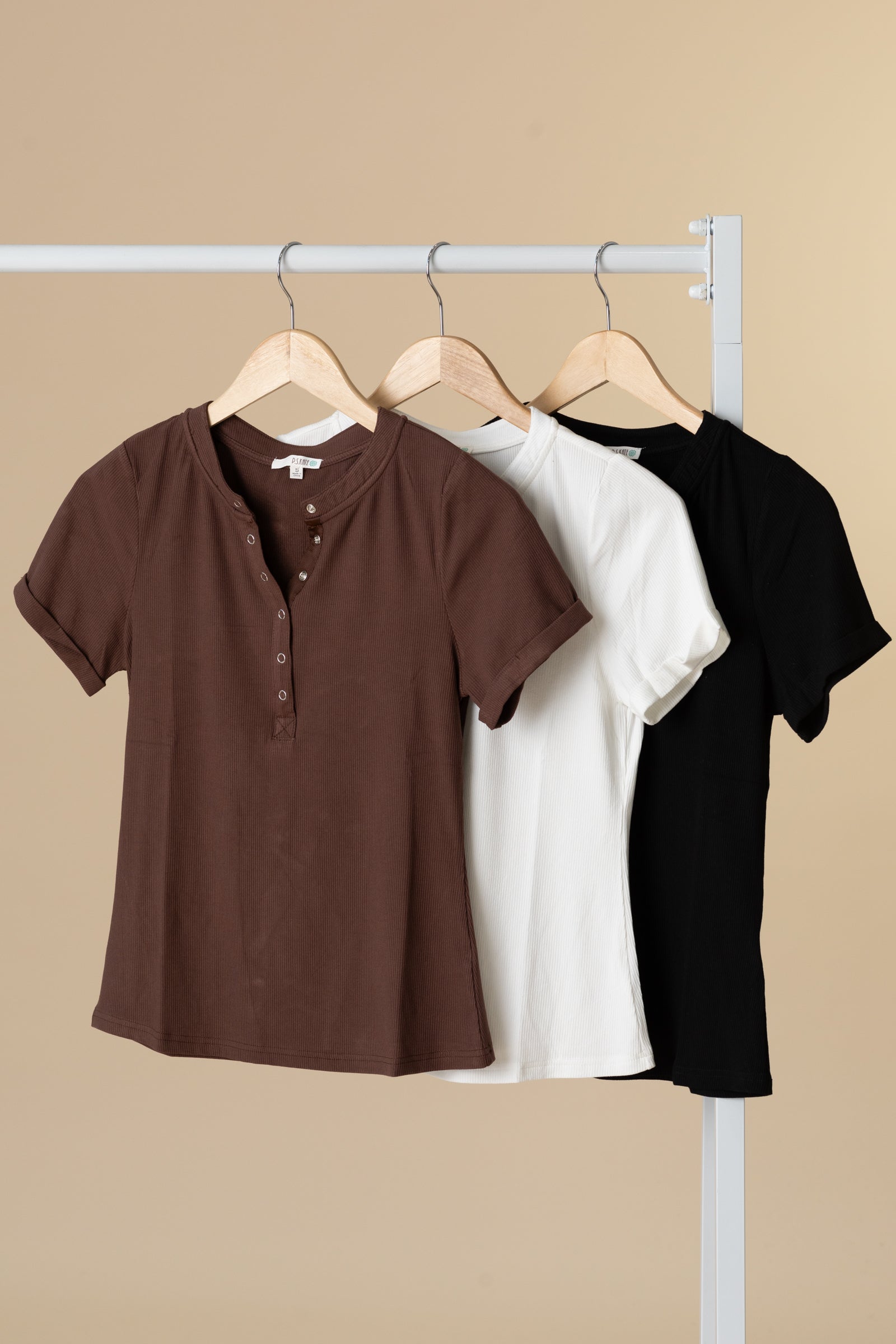 Ribbed Short Sleeve Snap Button Knit Top · Filly Flair