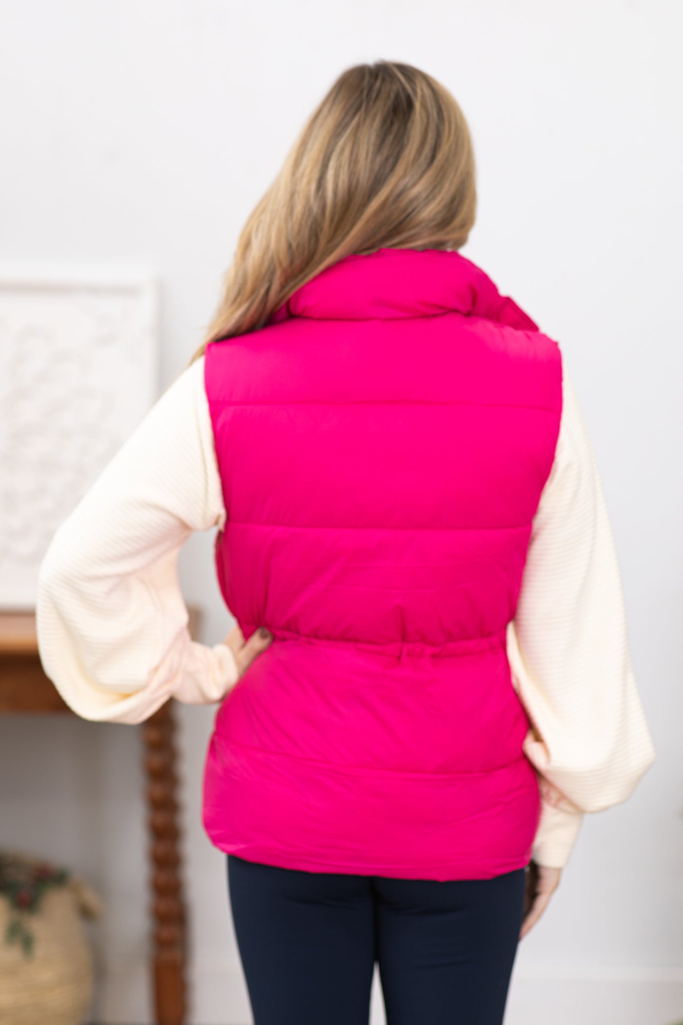 Hot Pink Channel Quilted Puffer Vest