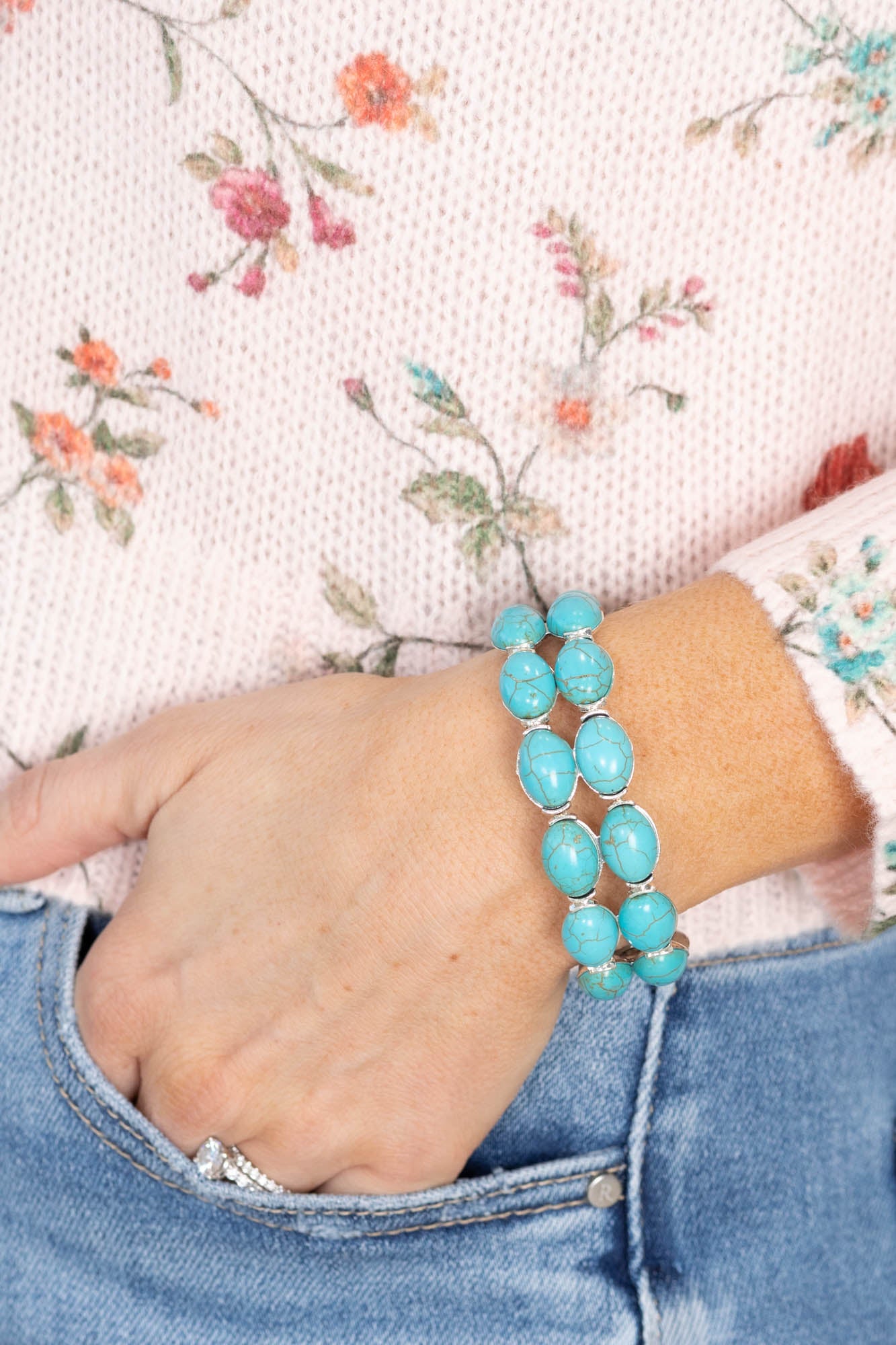 Turquoise Double Row Stretch Bracelet