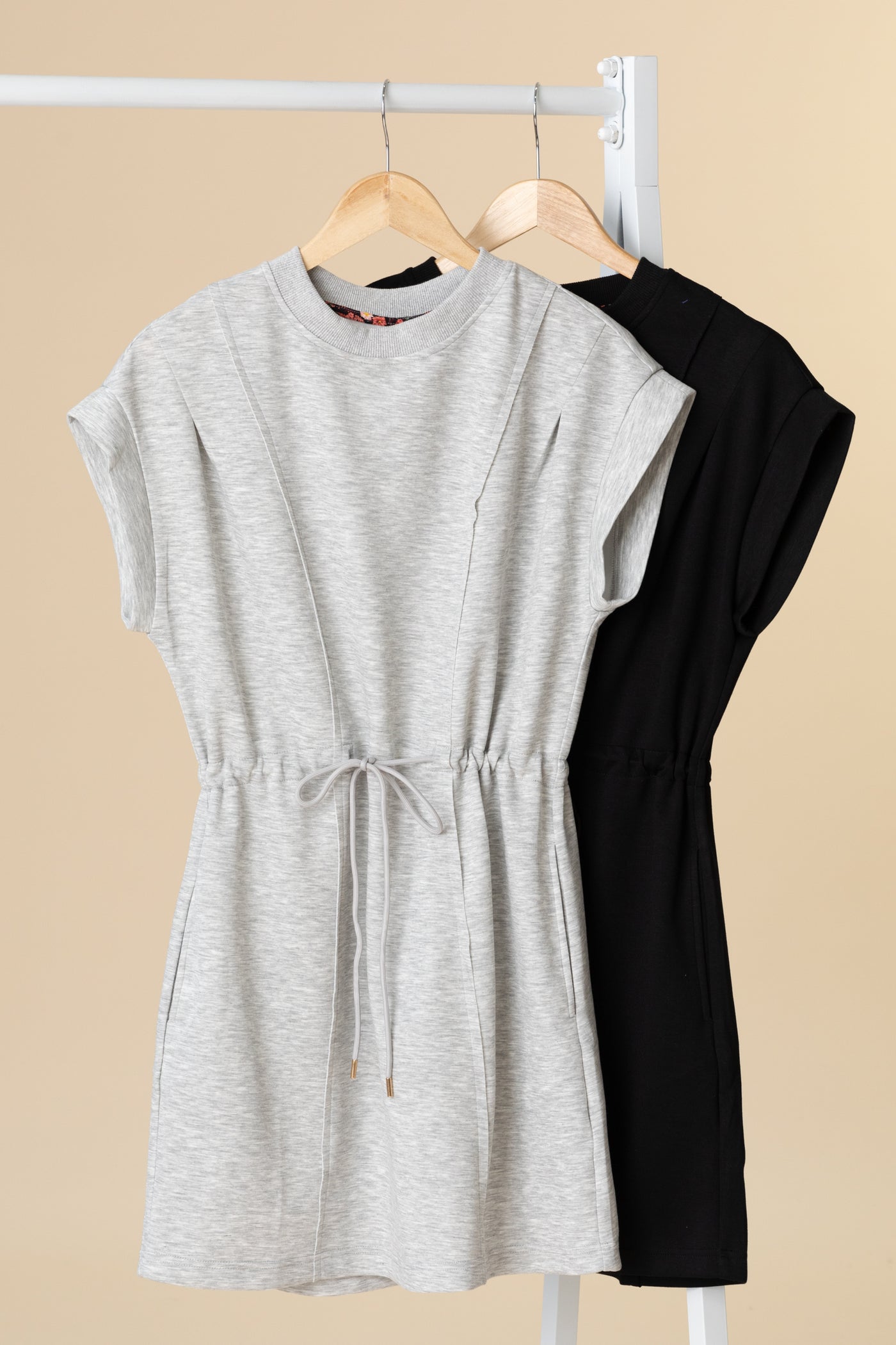 Scuba Drawstring Waist Knit Dress - Black / S Scuba Drawstring Waist Knit Dress - Black / S