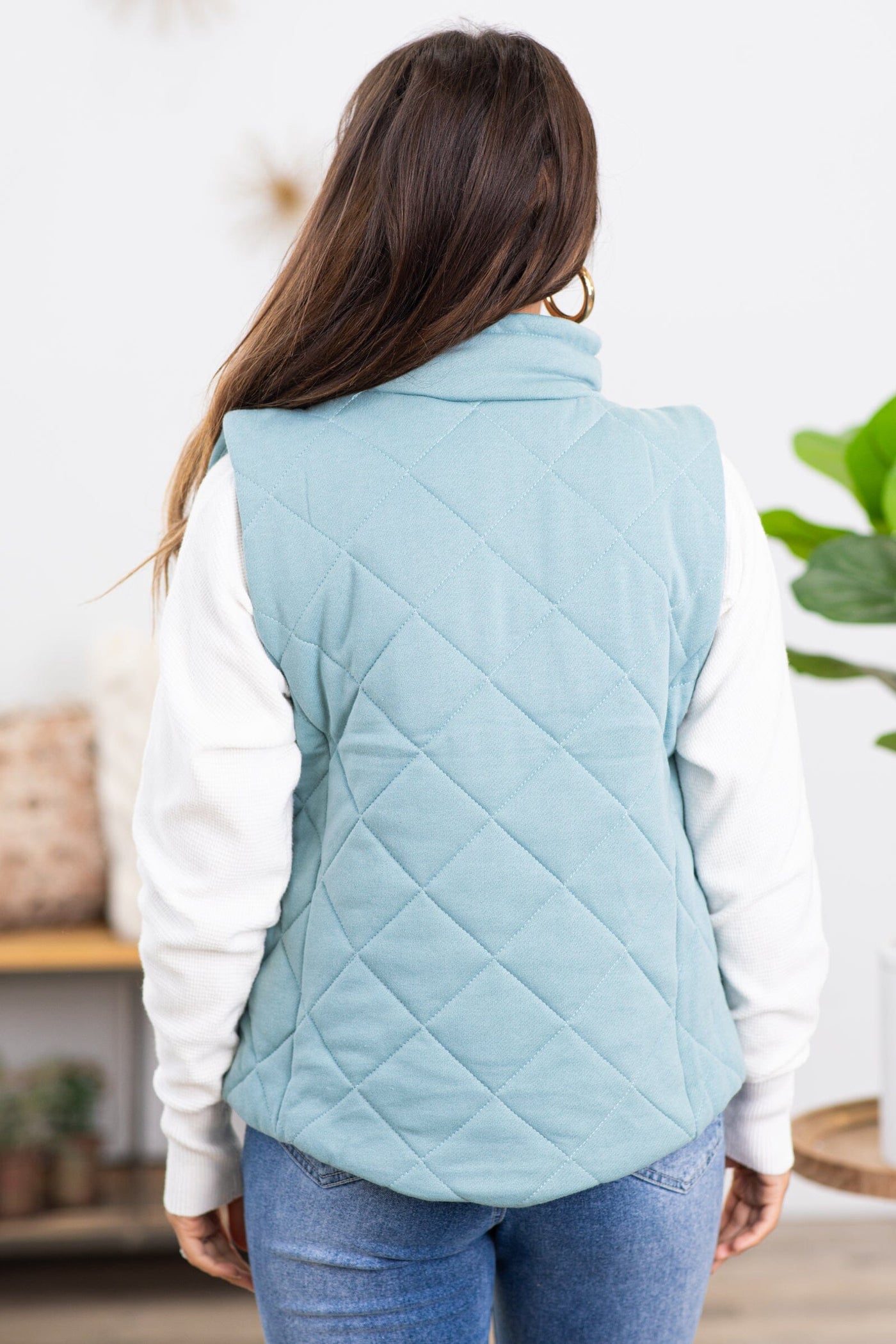 Light Teal Diamond Quilted Vest - Filly Flair