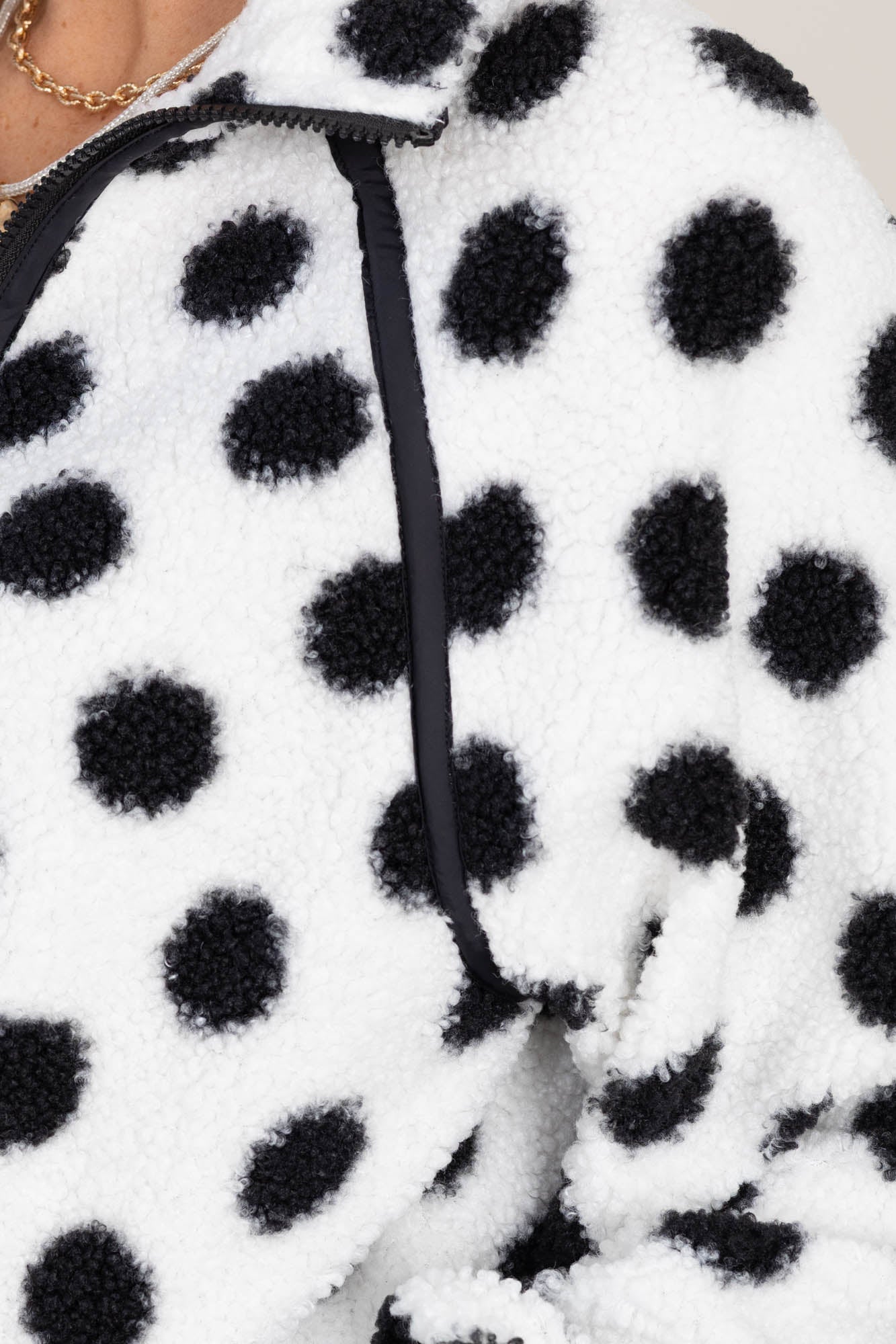 White Fleece Dots Half Zip Sweatshirt
