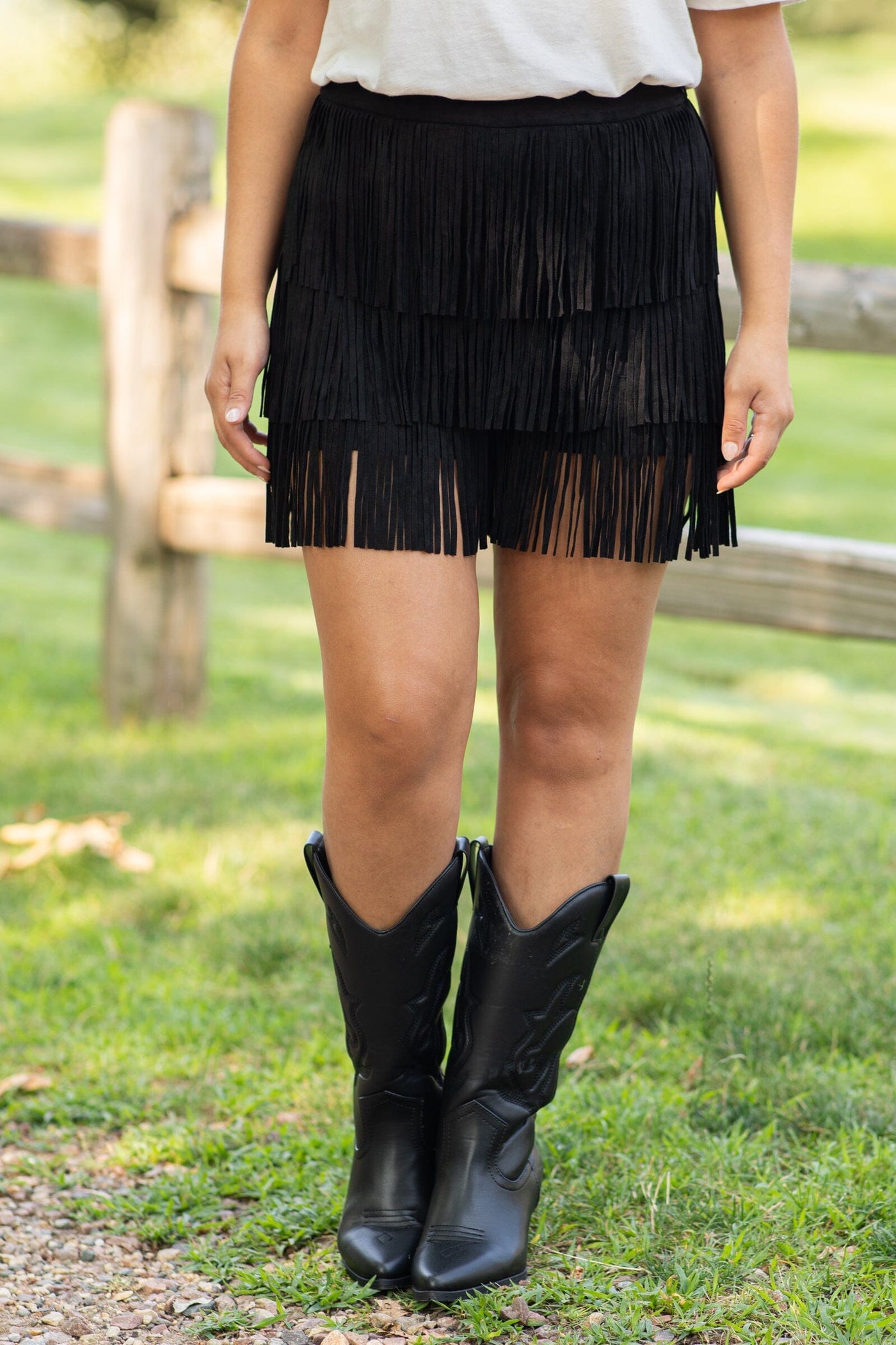 Black Faux Suede Shorts With Fringe - Filly Flair