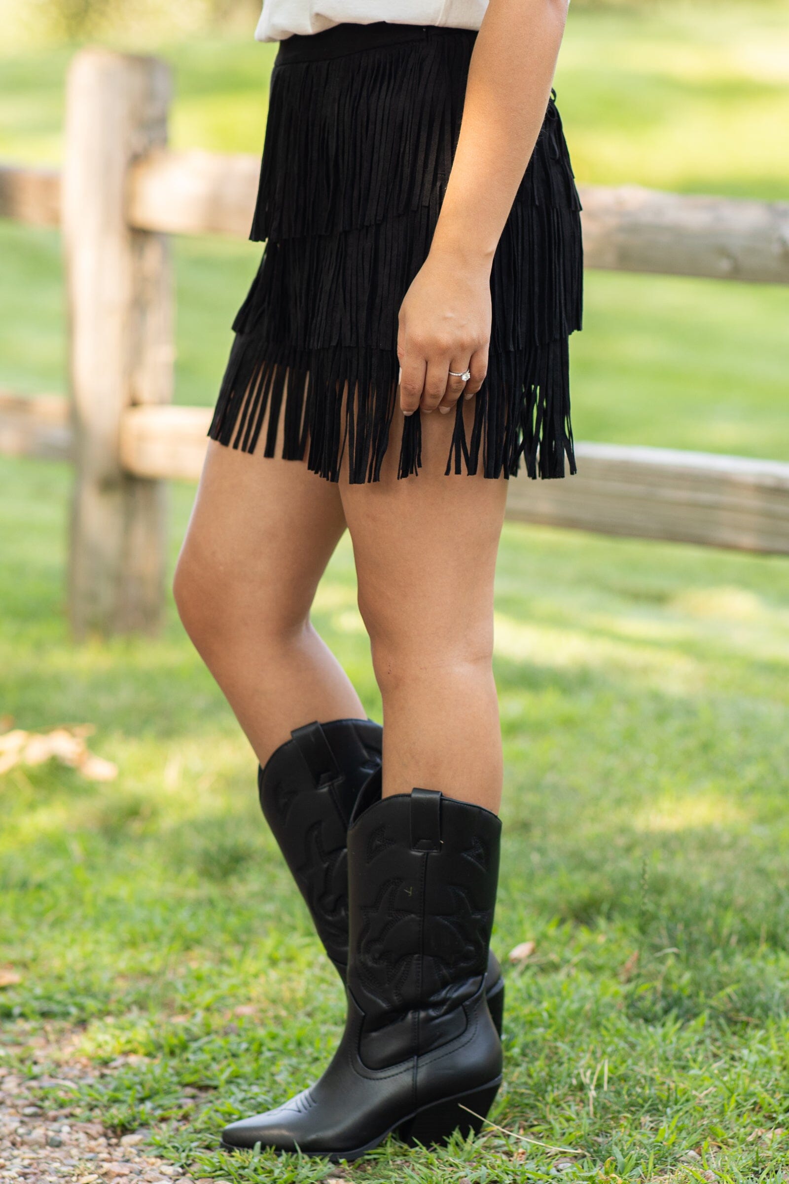 Black Faux Suede Shorts With Fringe - Filly Flair
