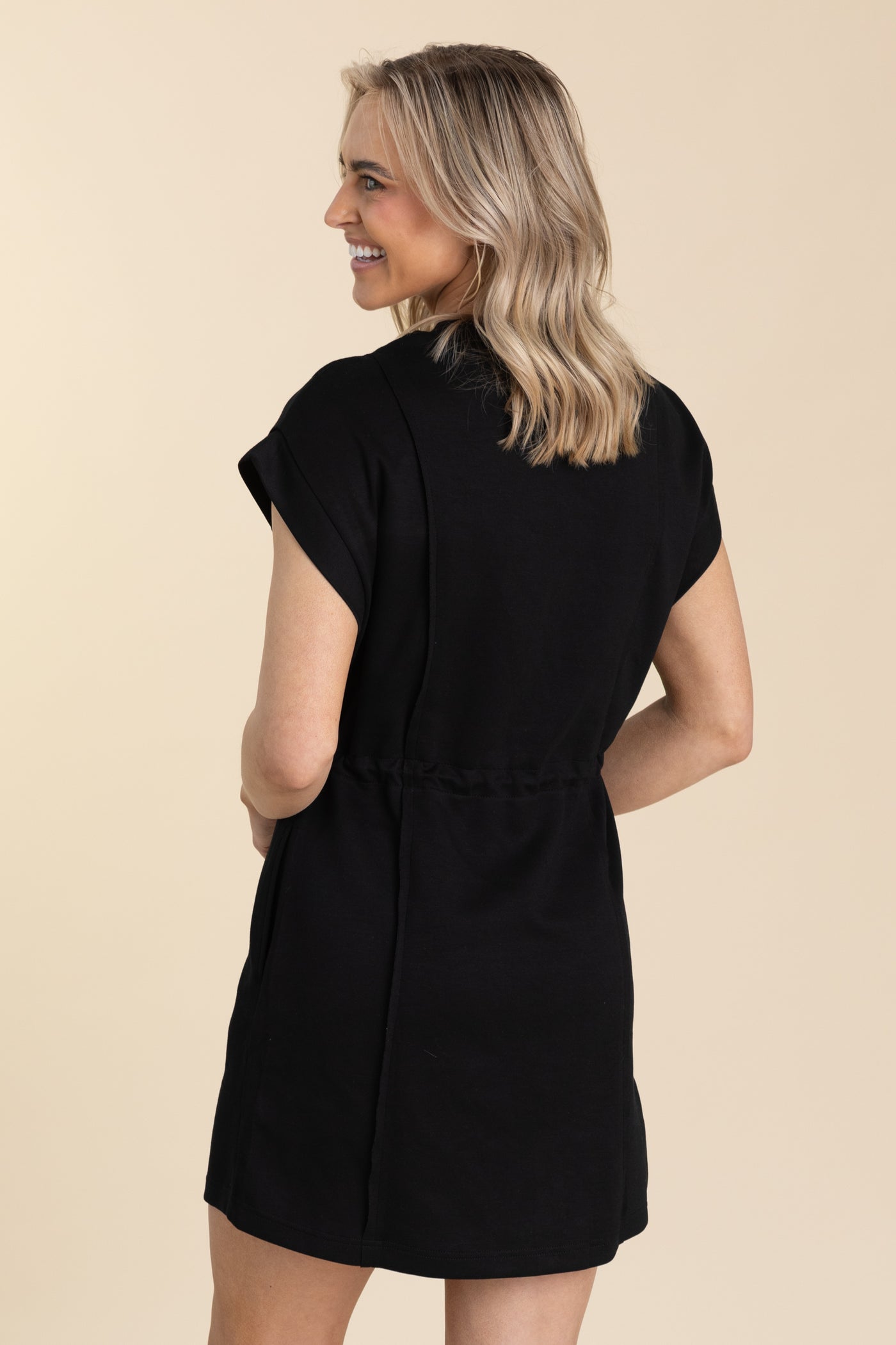 Scuba Drawstring Waist Knit Dress - Black / S Scuba Drawstring Waist Knit Dress - Black / S