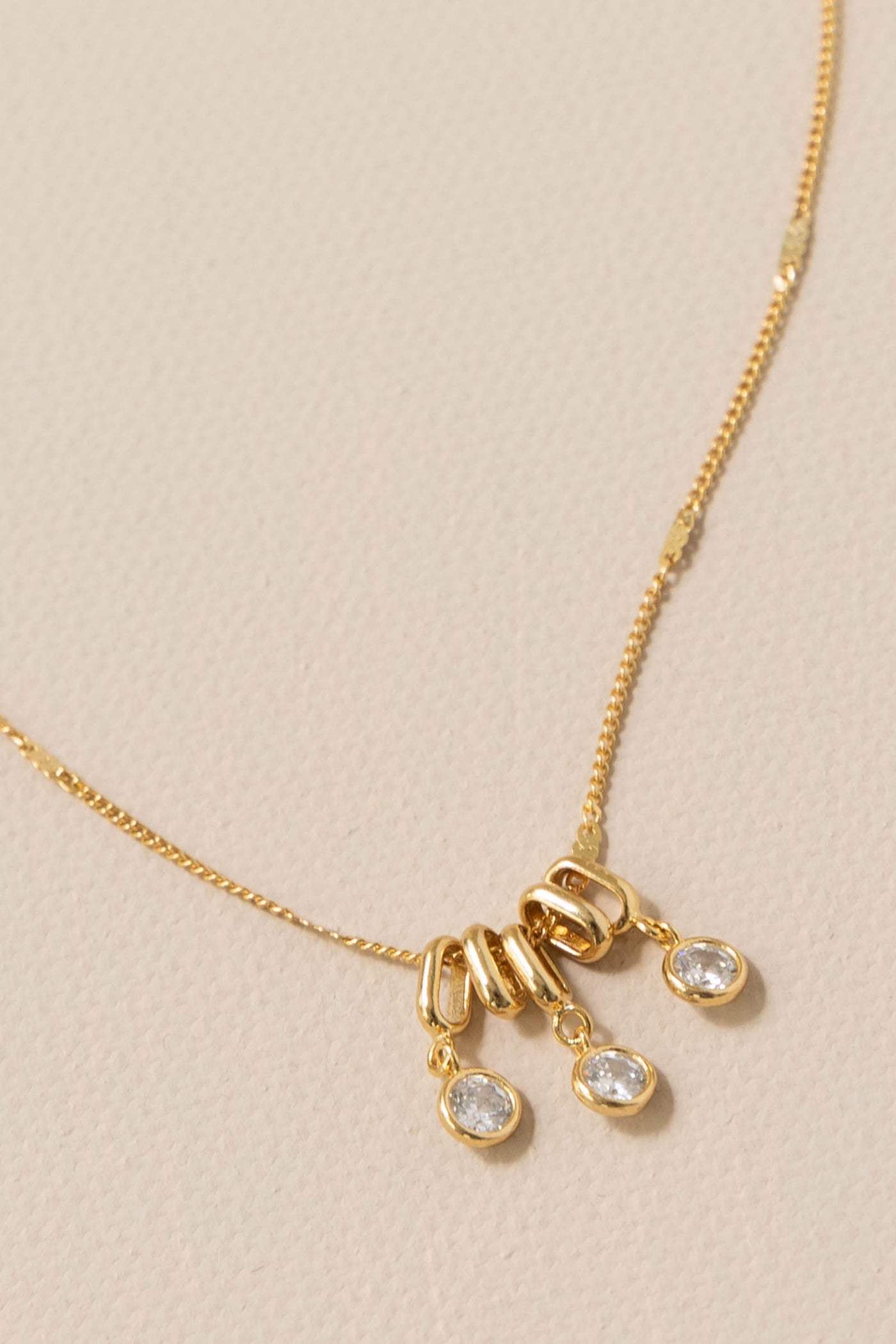 Oval Link Necklace with Three CZ Pendants