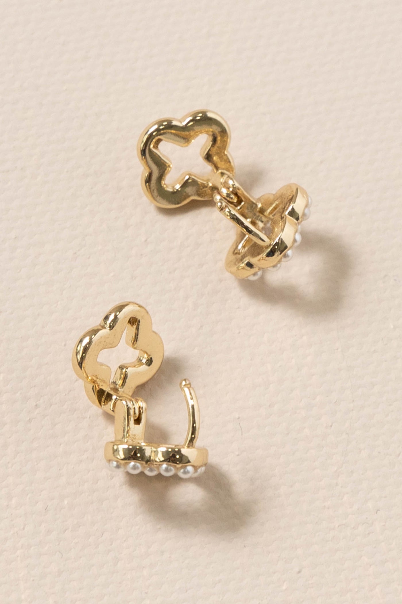 Mary's Clover of Pearls Huggie Earrings
