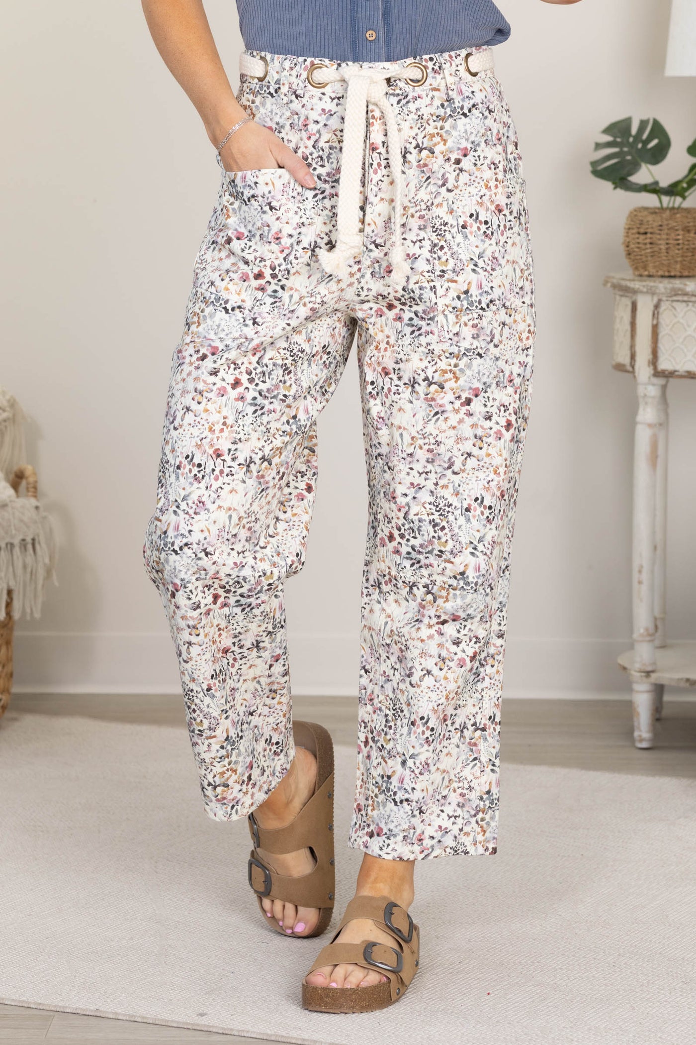 Wild Flowers Pull On Printed Rope String Pants
