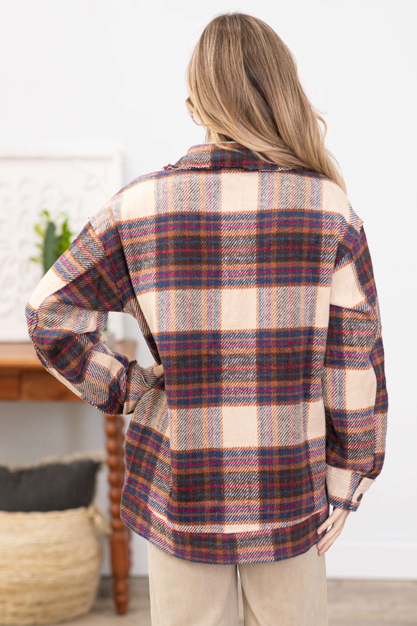 Brown and Tan Multicolor Plaid Shacket