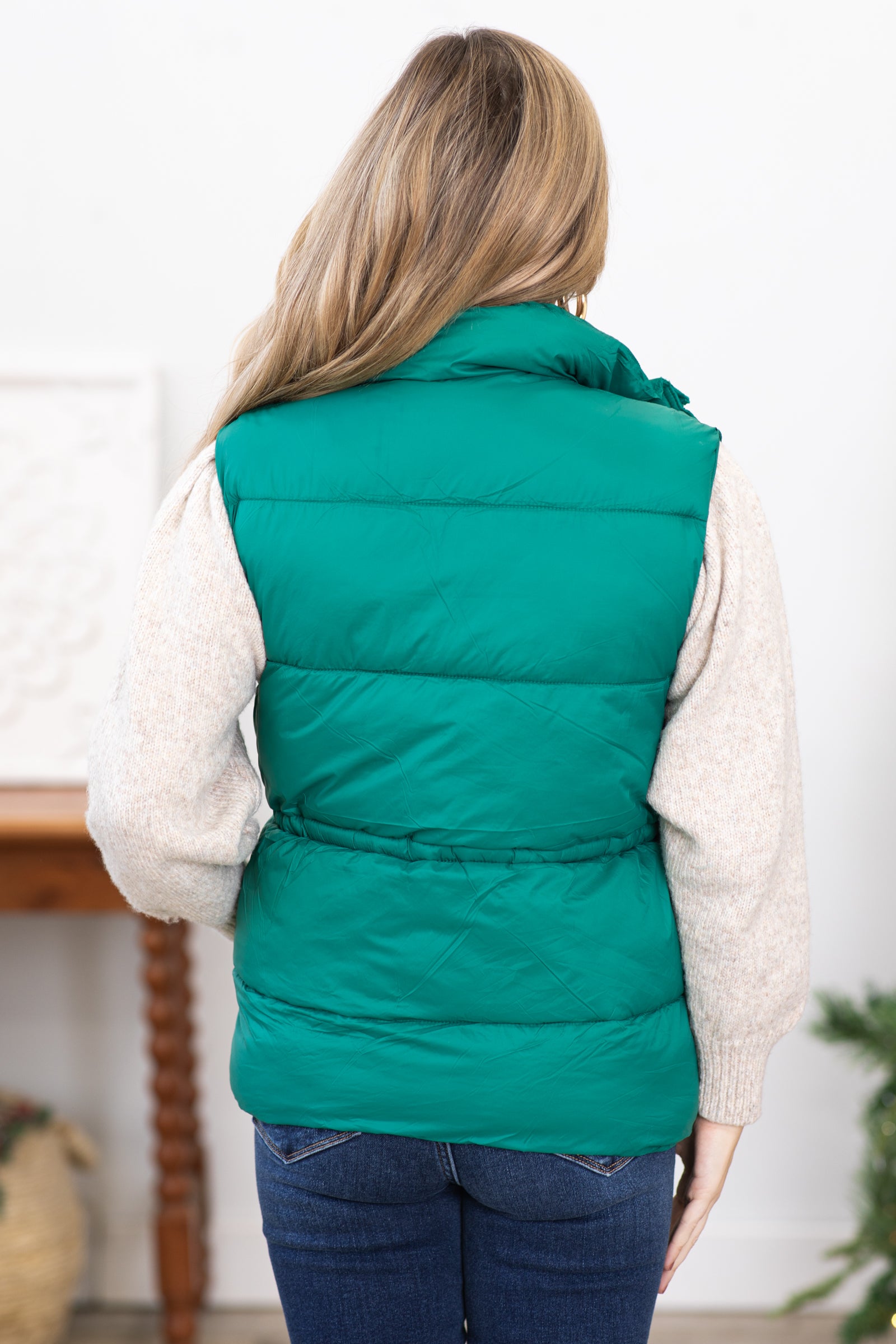 Emerald Green Channel Quilted Puffer Vest