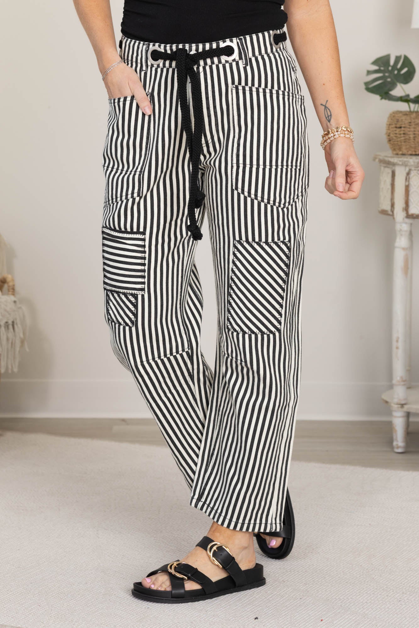 Relaxed Vintage Stripe Rope String Pants