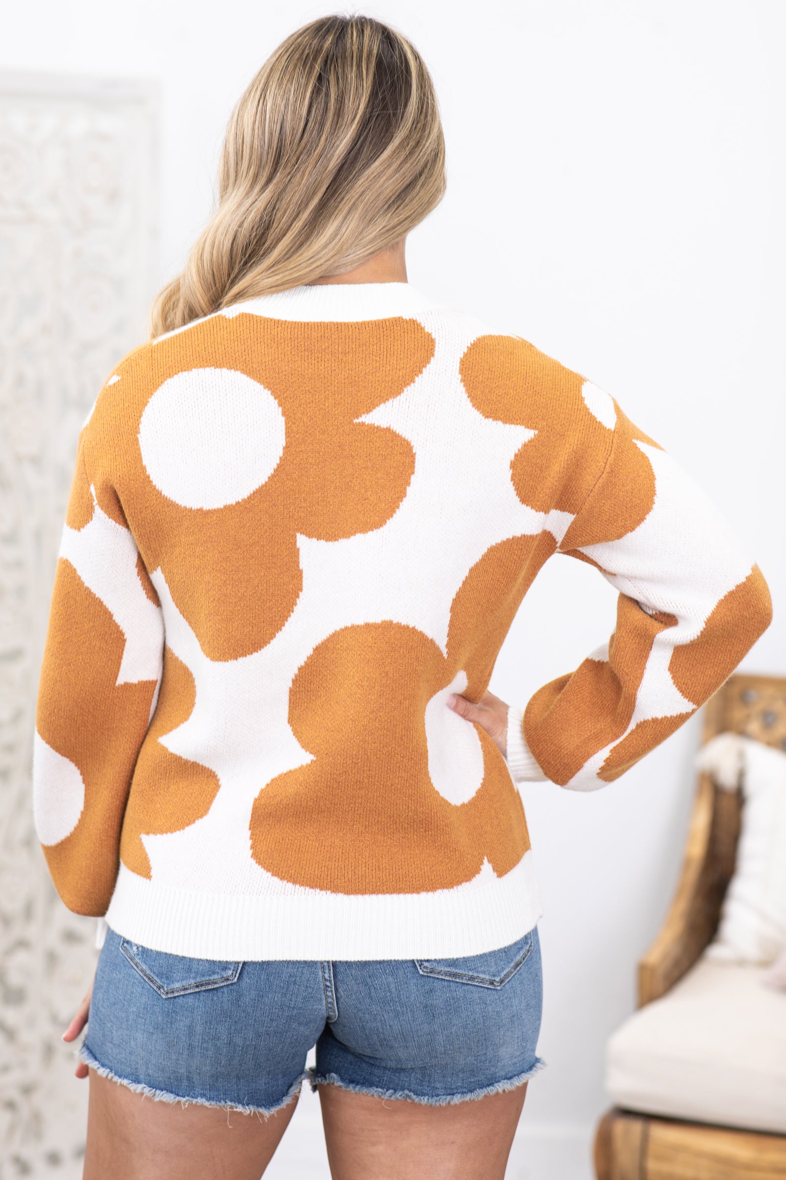 Ivory With Cinnamon Floral Print Sweater