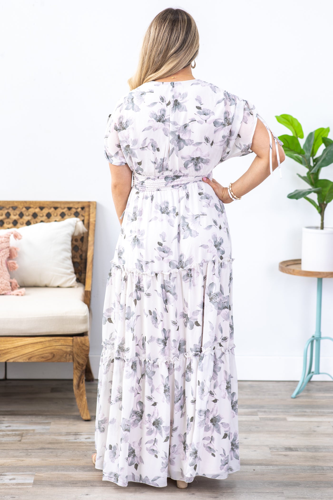 Light Dusty Grey Floral Maxi Dress