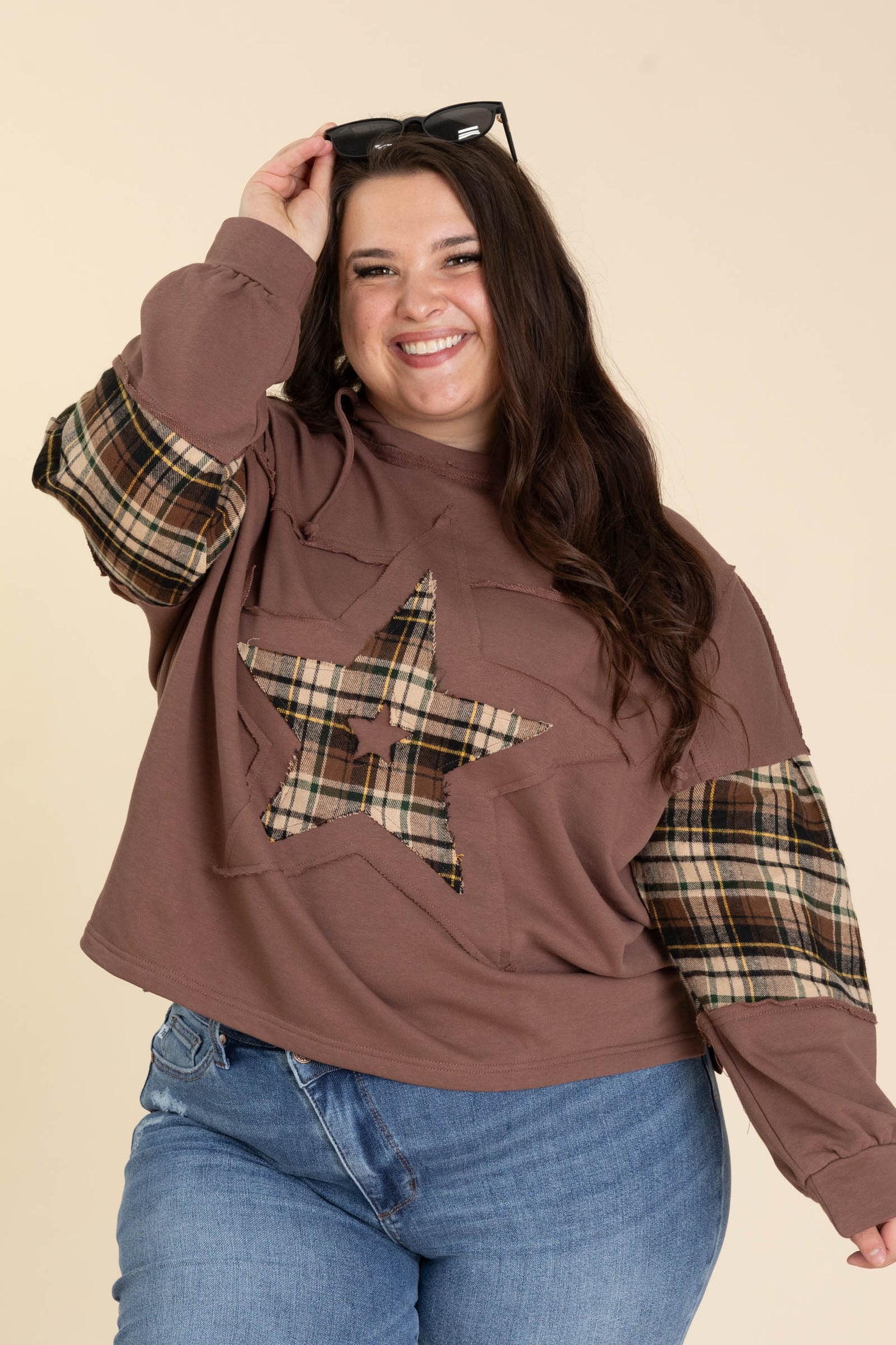 Chocolate Plaid Mix Media Top