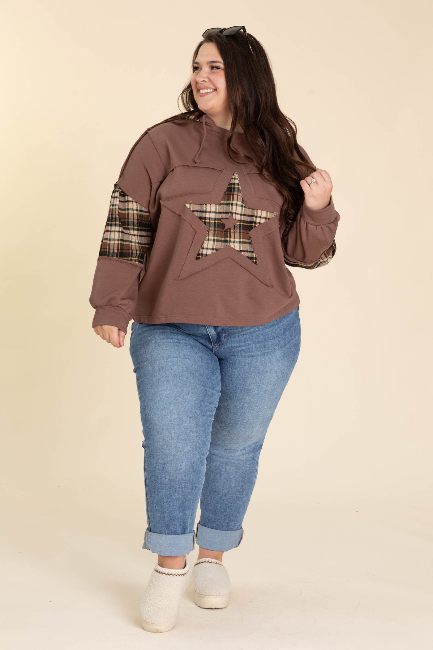 Chocolate Plaid Mix Media Top