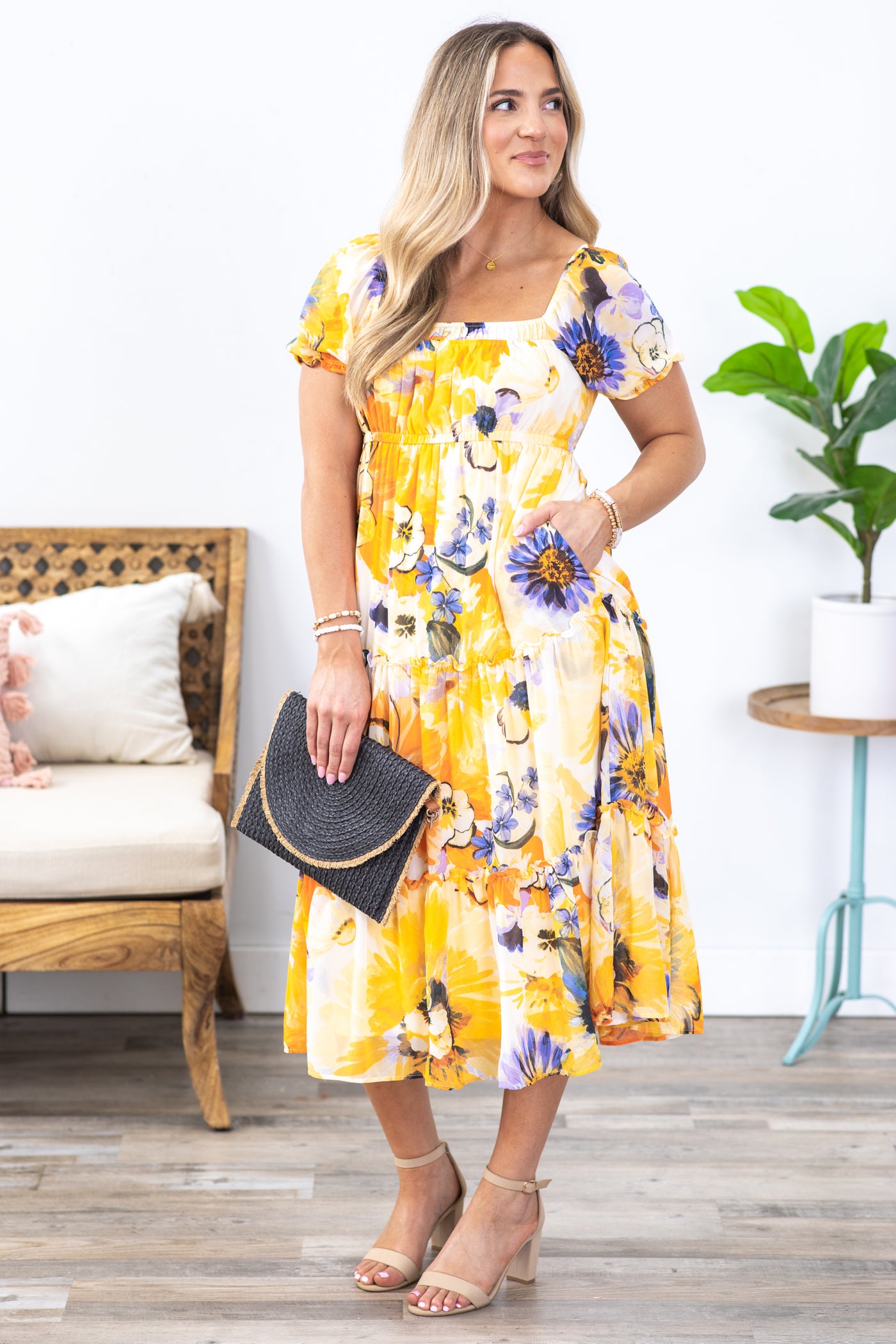 printed chiffon midi dress Multi Coast Printed Chiffon Blouson Midi Dress