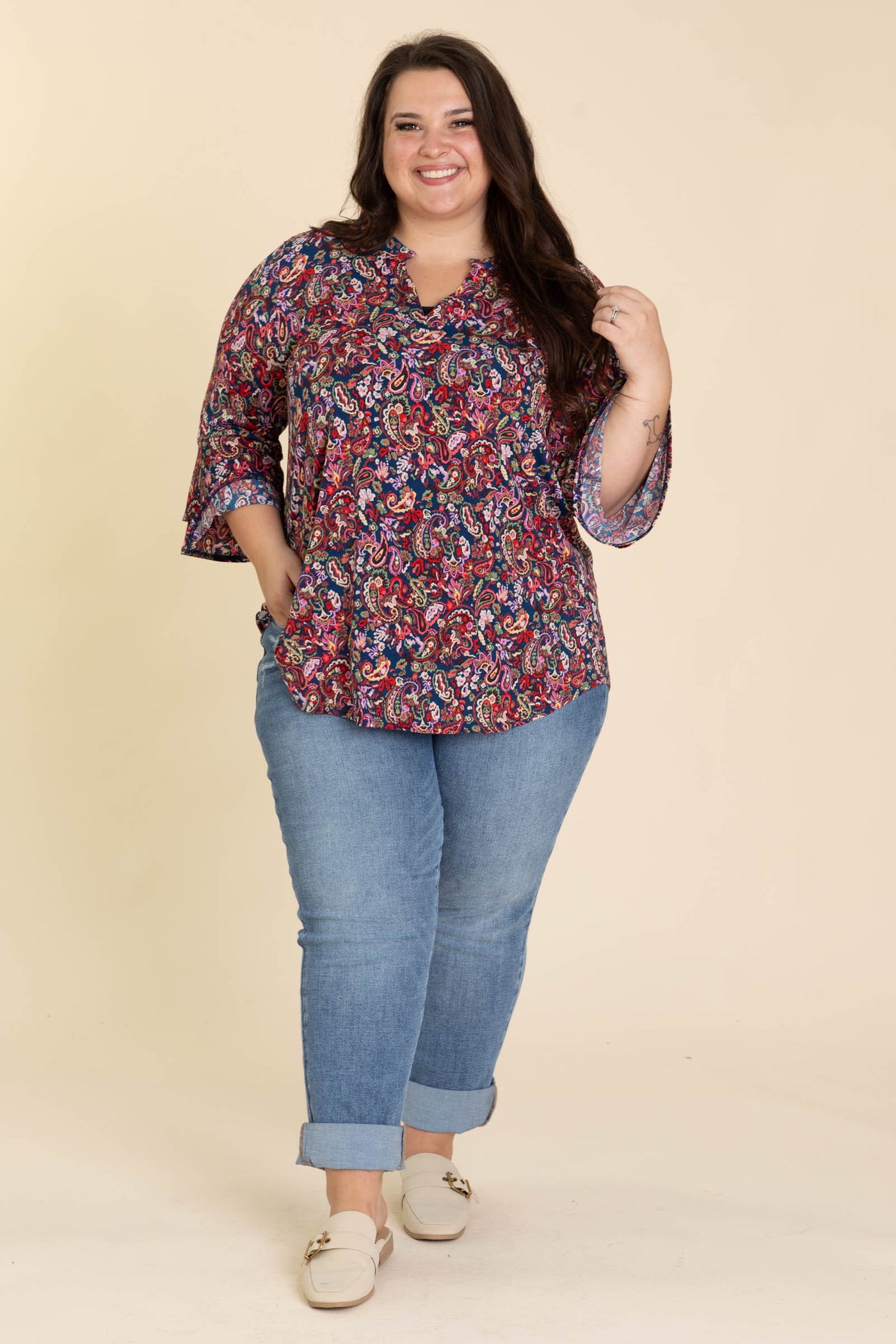 Navy And Berry Floral Lizzy Wrinkle Free Top