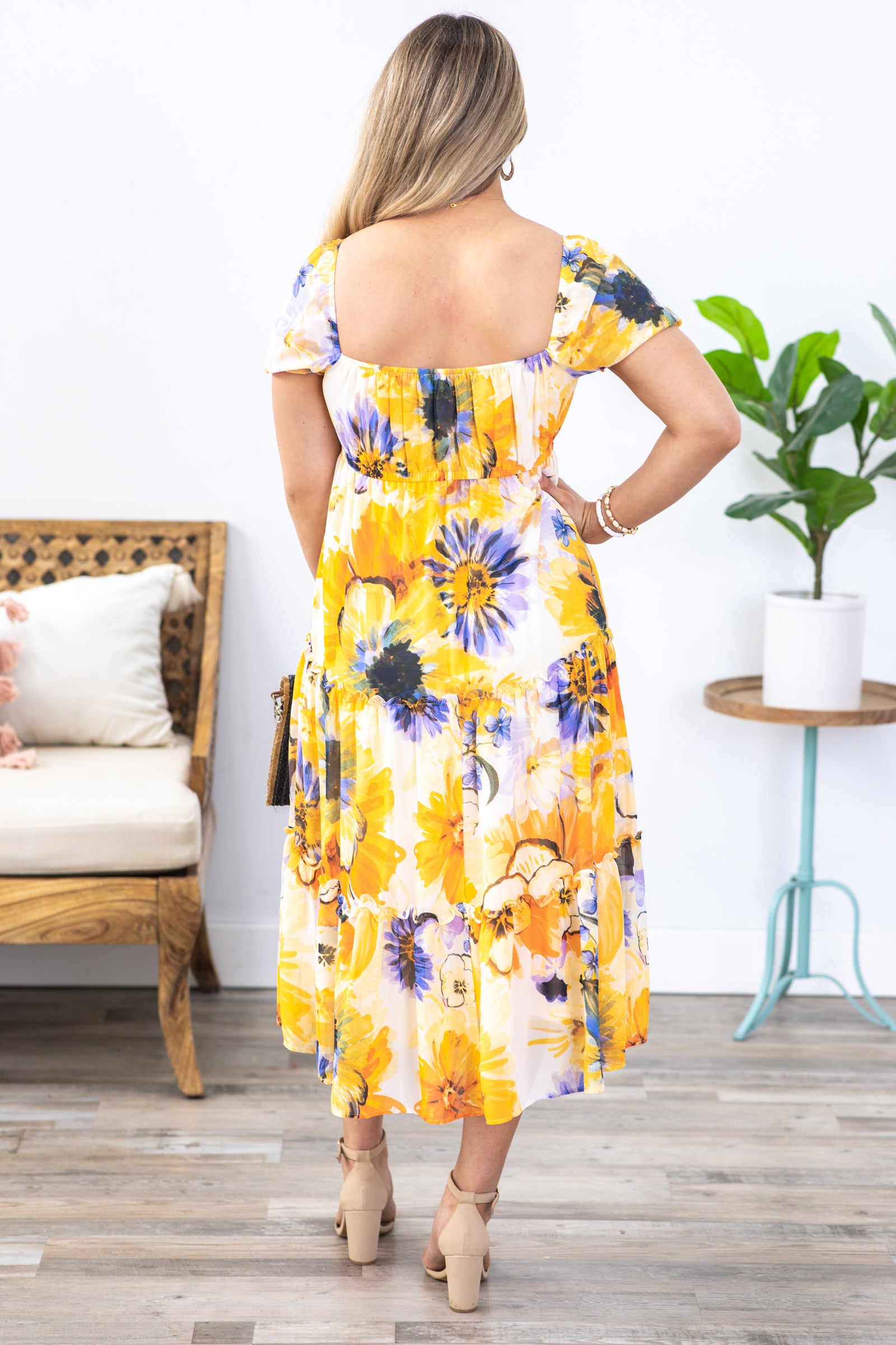 Yellow Floral Print Chiffon Midi Dress Filly Flair Yellow Floral Print Chiffon Midi Dress Filly Flair