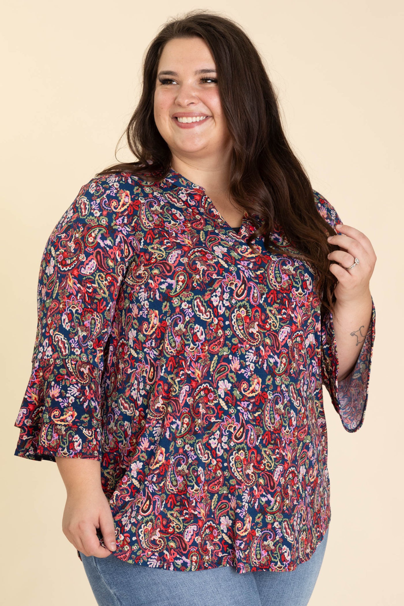 Navy And Berry Floral Lizzy Wrinkle Free Top