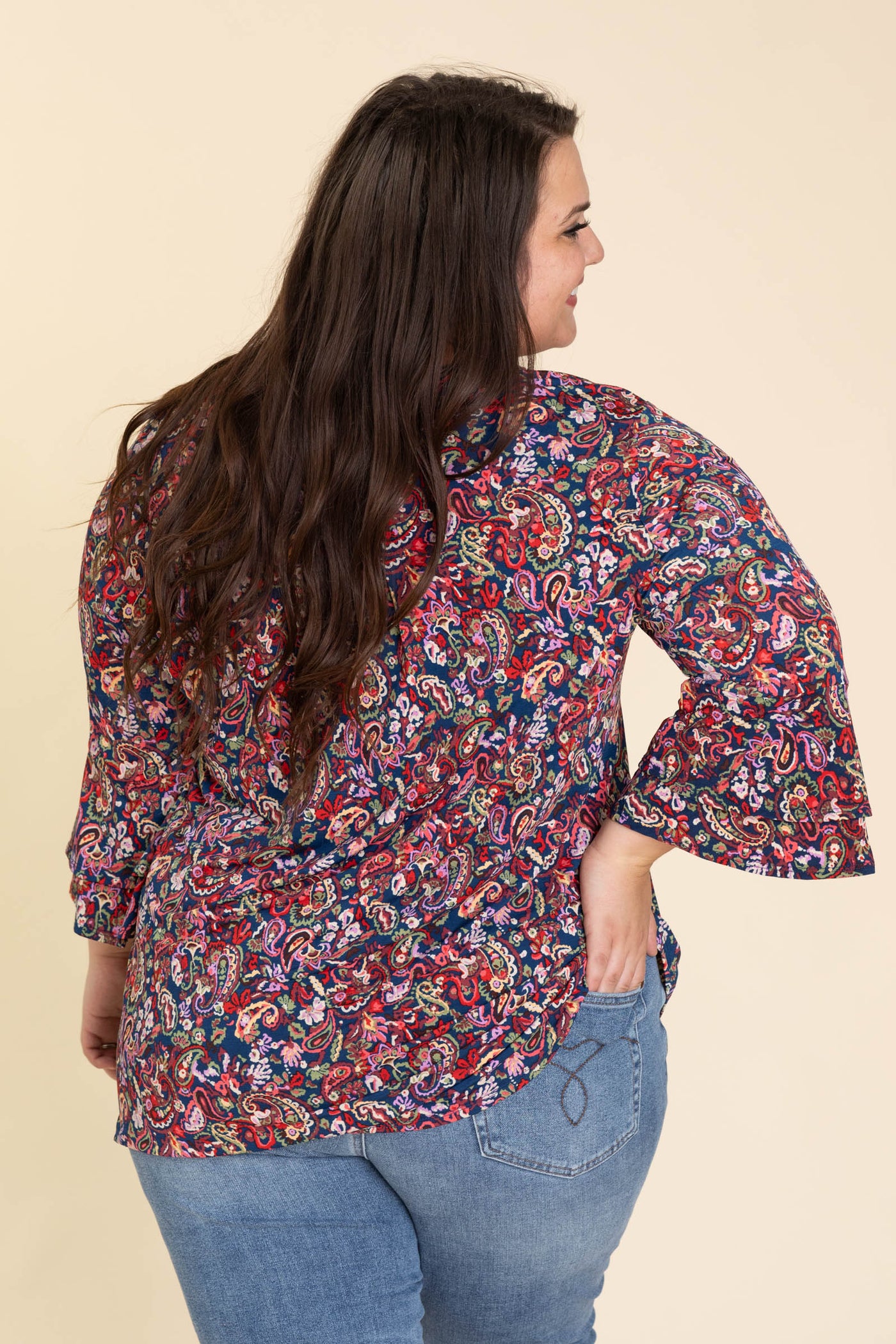 Navy And Berry Floral Lizzy Wrinkle Free Top