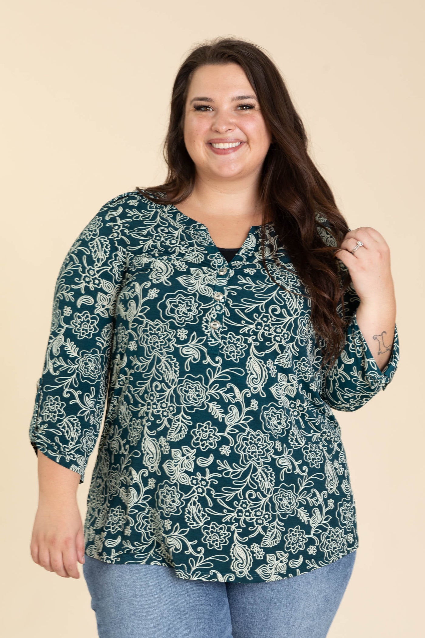 Hunter Green Floral Lizzy Wrinkle Free Top