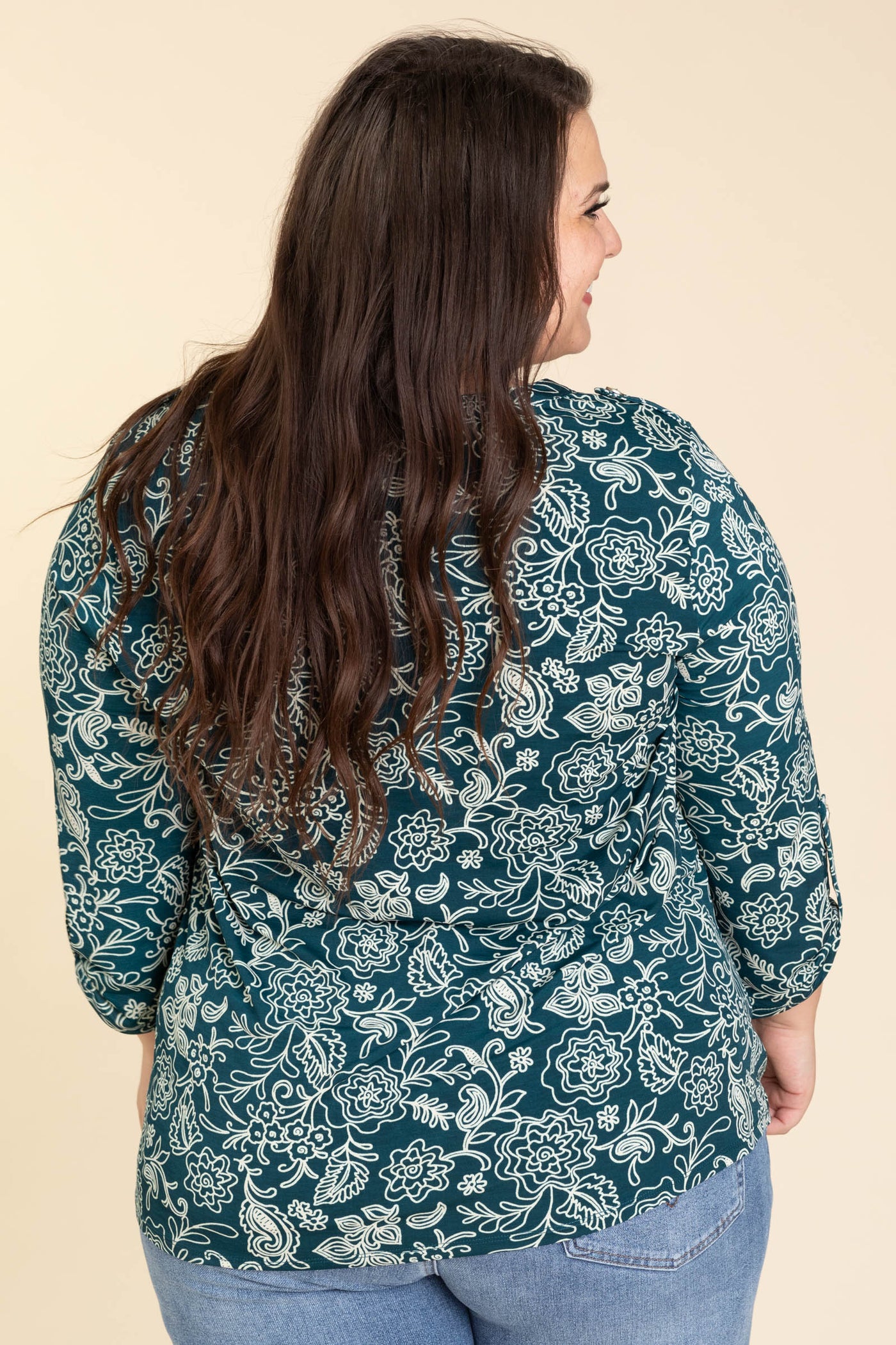 Hunter Green Floral Lizzy Wrinkle Free Top