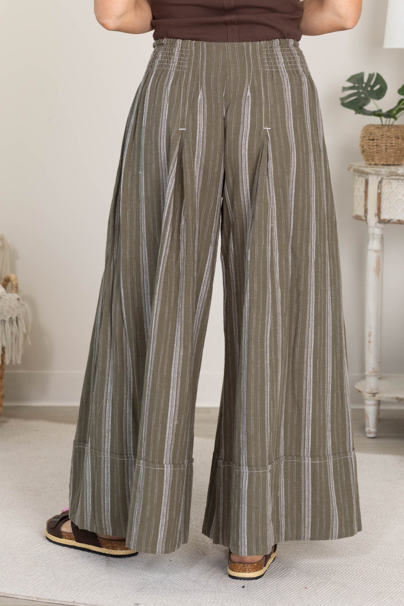 Cotierra Stripe Smocked Waist Wide Leg Pants