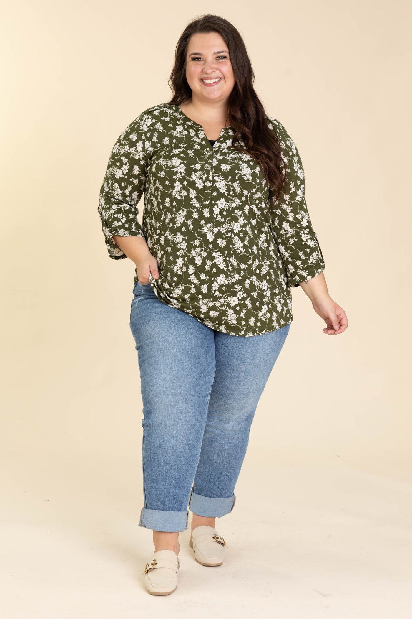 Olive Printed Lizzy Wrinkle Free Top