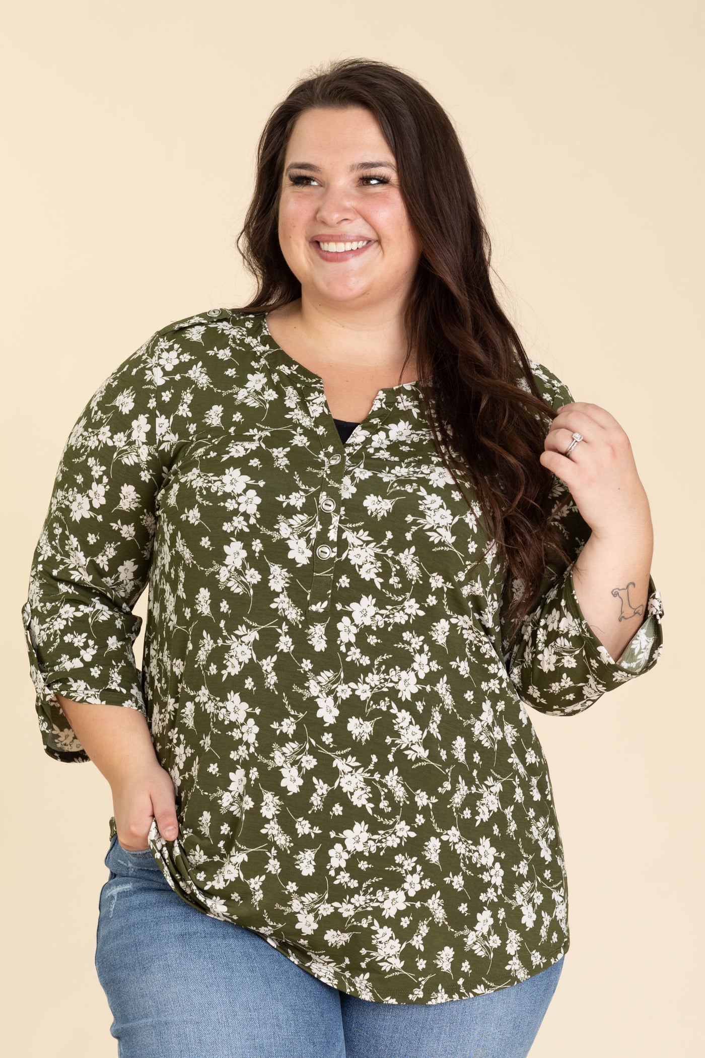 Olive Printed Lizzy Wrinkle Free Top