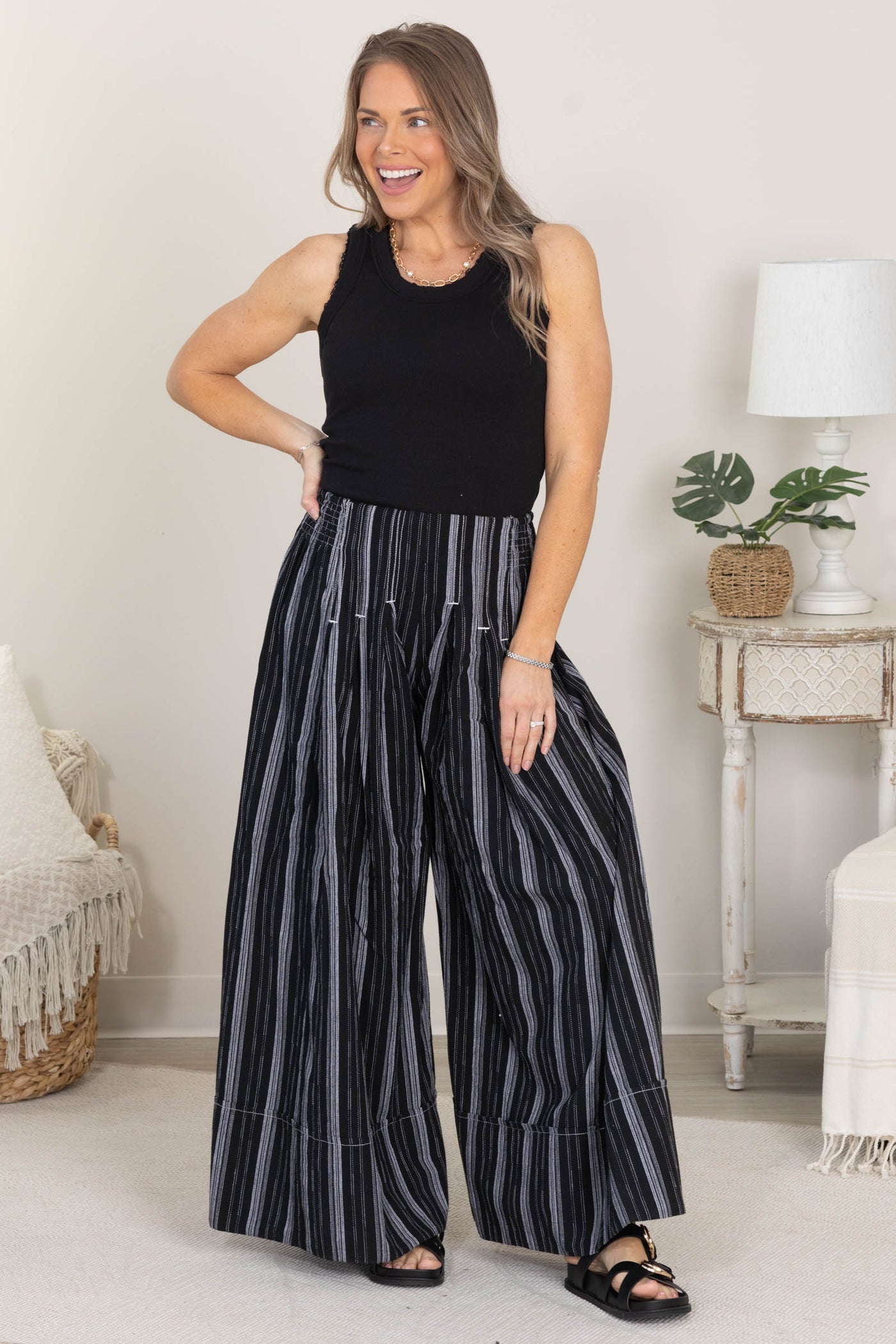 Cotierra Stripe Smocked Waist Wide Leg Pants