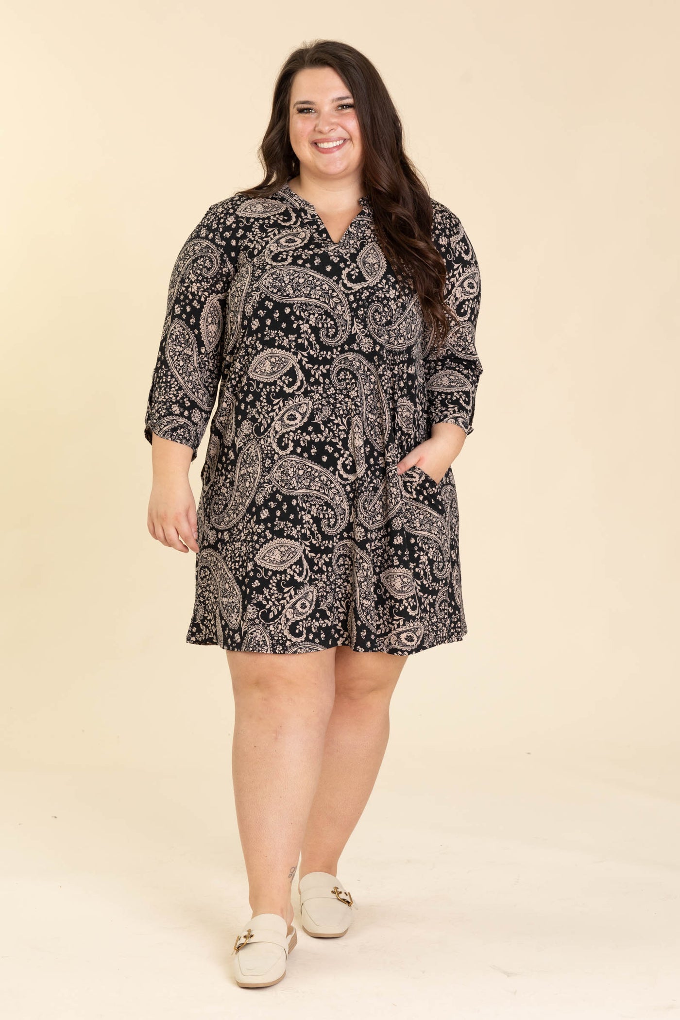 Black Printed Wrinkle Free Dress