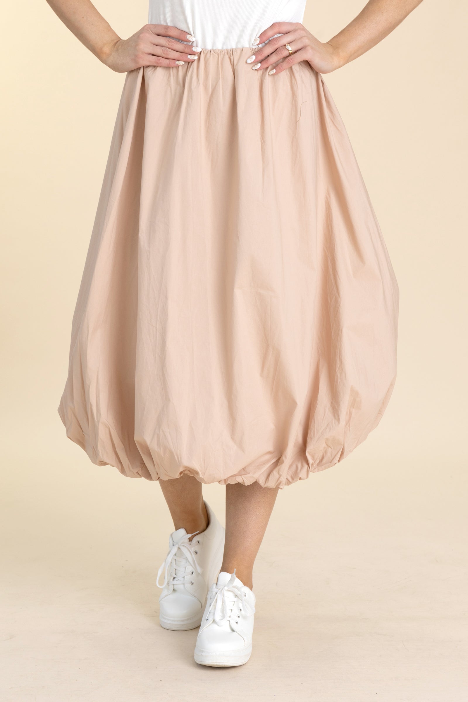 Tan High Waisted Midi Bubble Skirt · Filly Flair