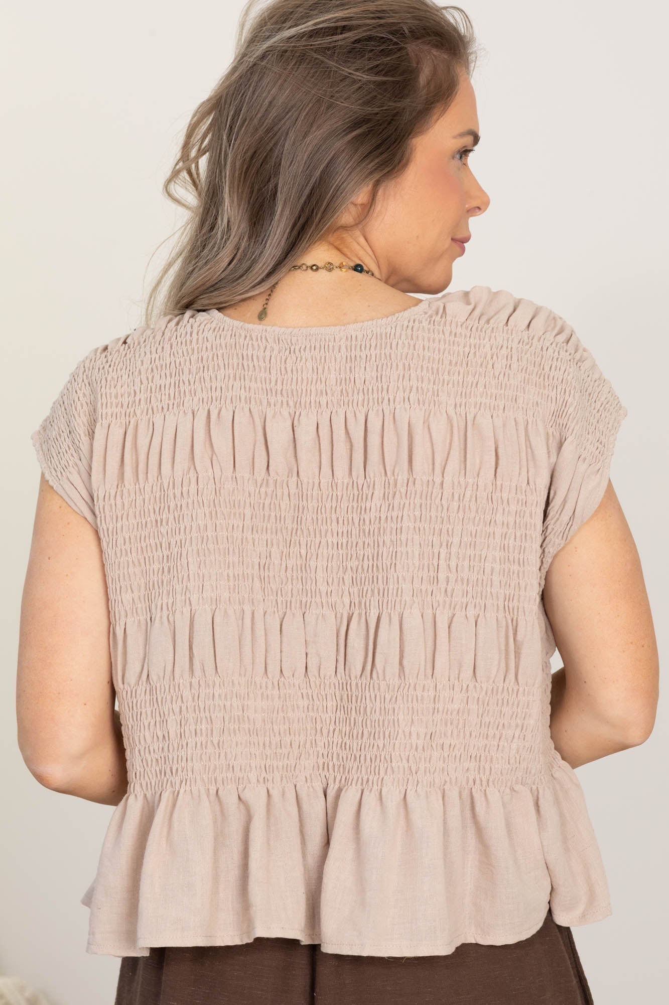 Ruched Crewneck Knit Tops