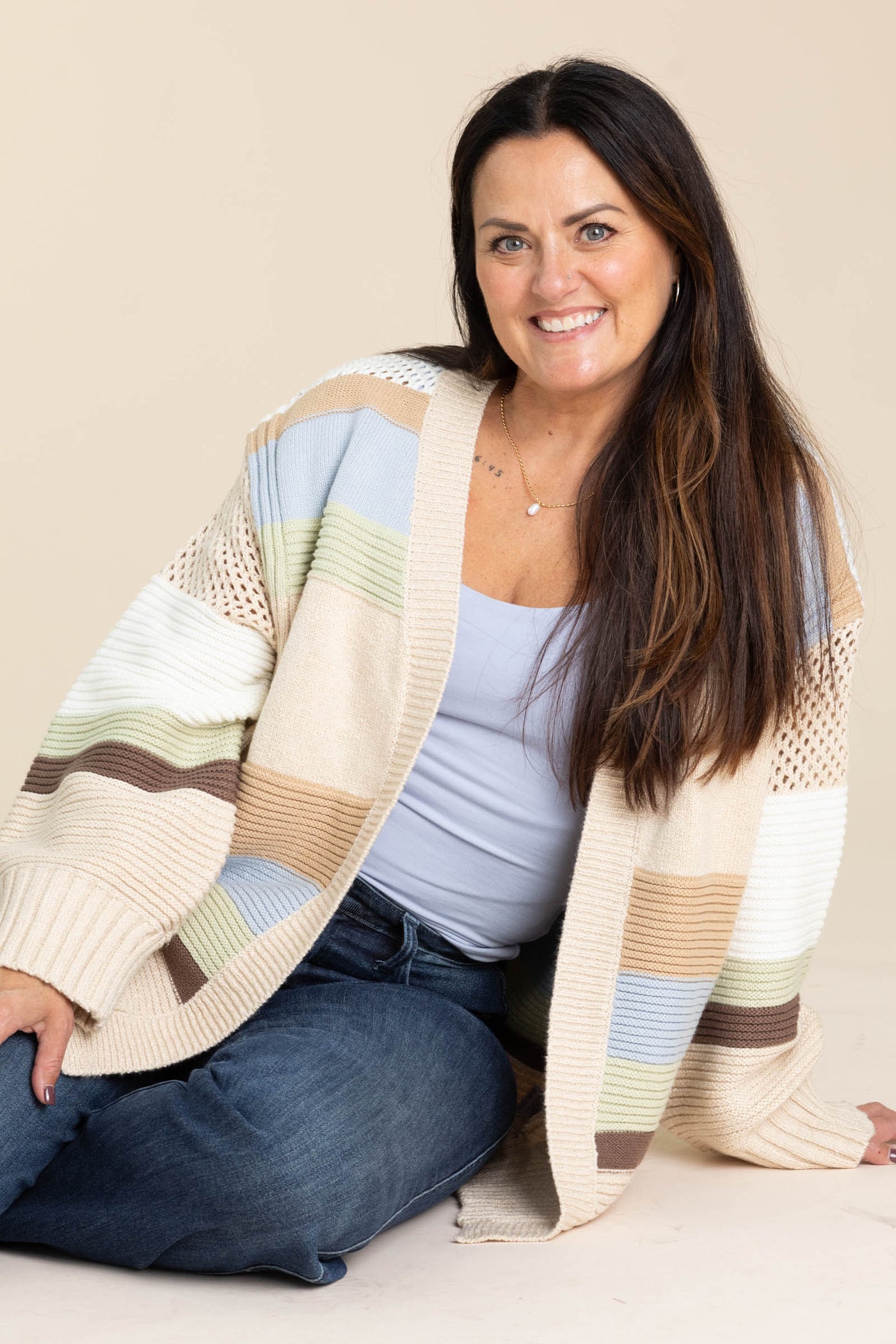 Sage Multicolor Textured Open Front Cardigan