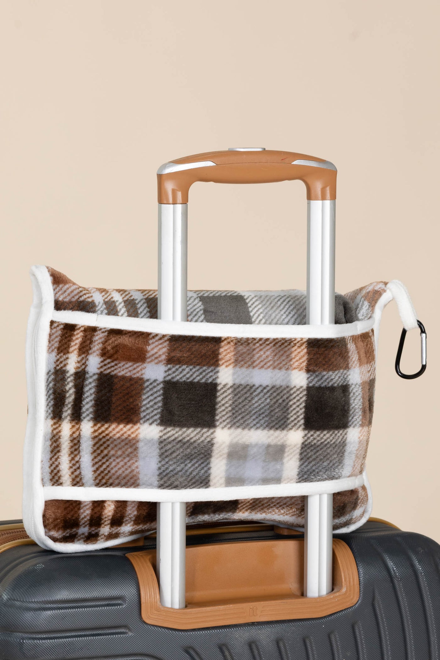 Grey Chestnut Plaid Travel Blanket