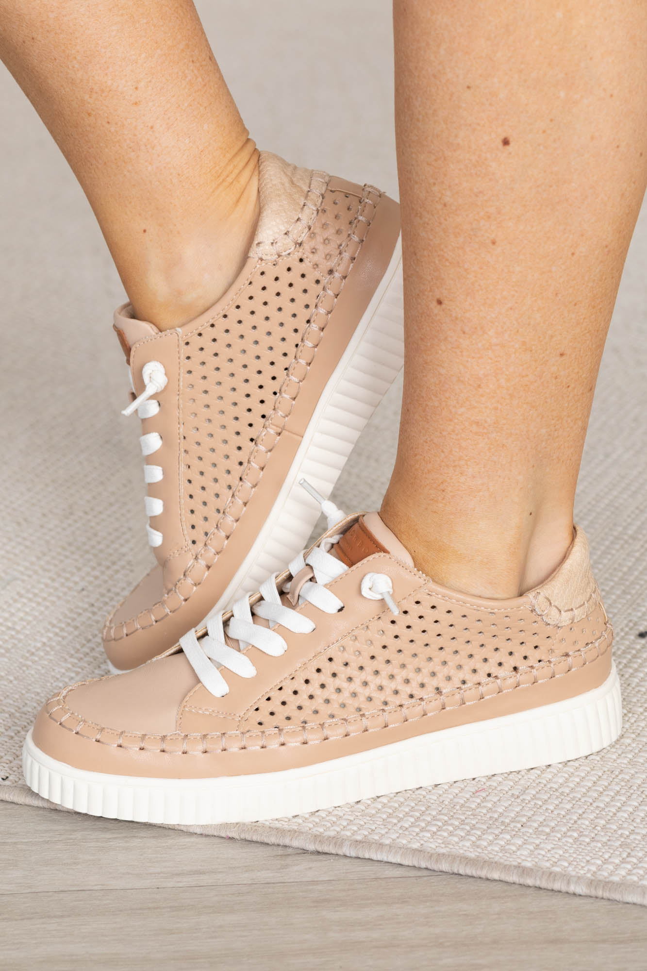 Tan Lace Up Perforated Platform Sneaker