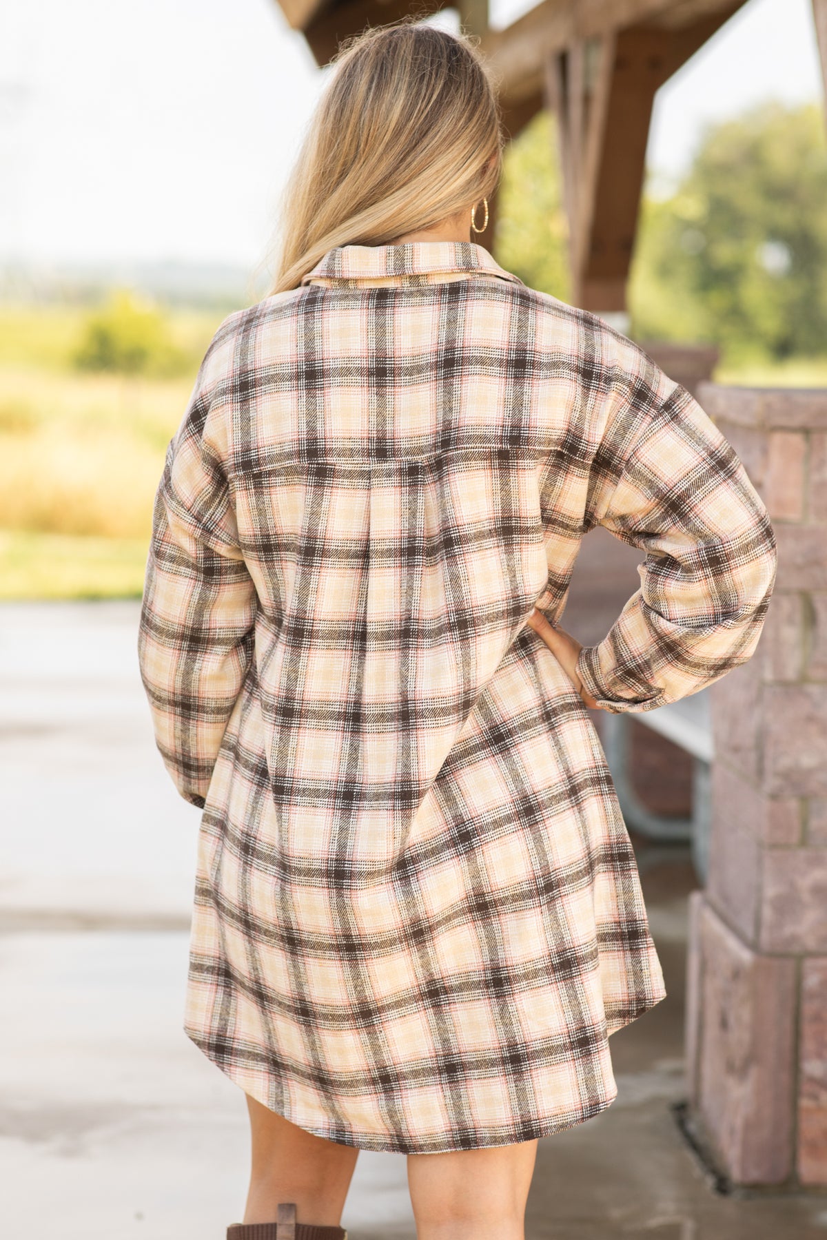 Brown and Tan Plaid Shirt Dress · Filly Flair