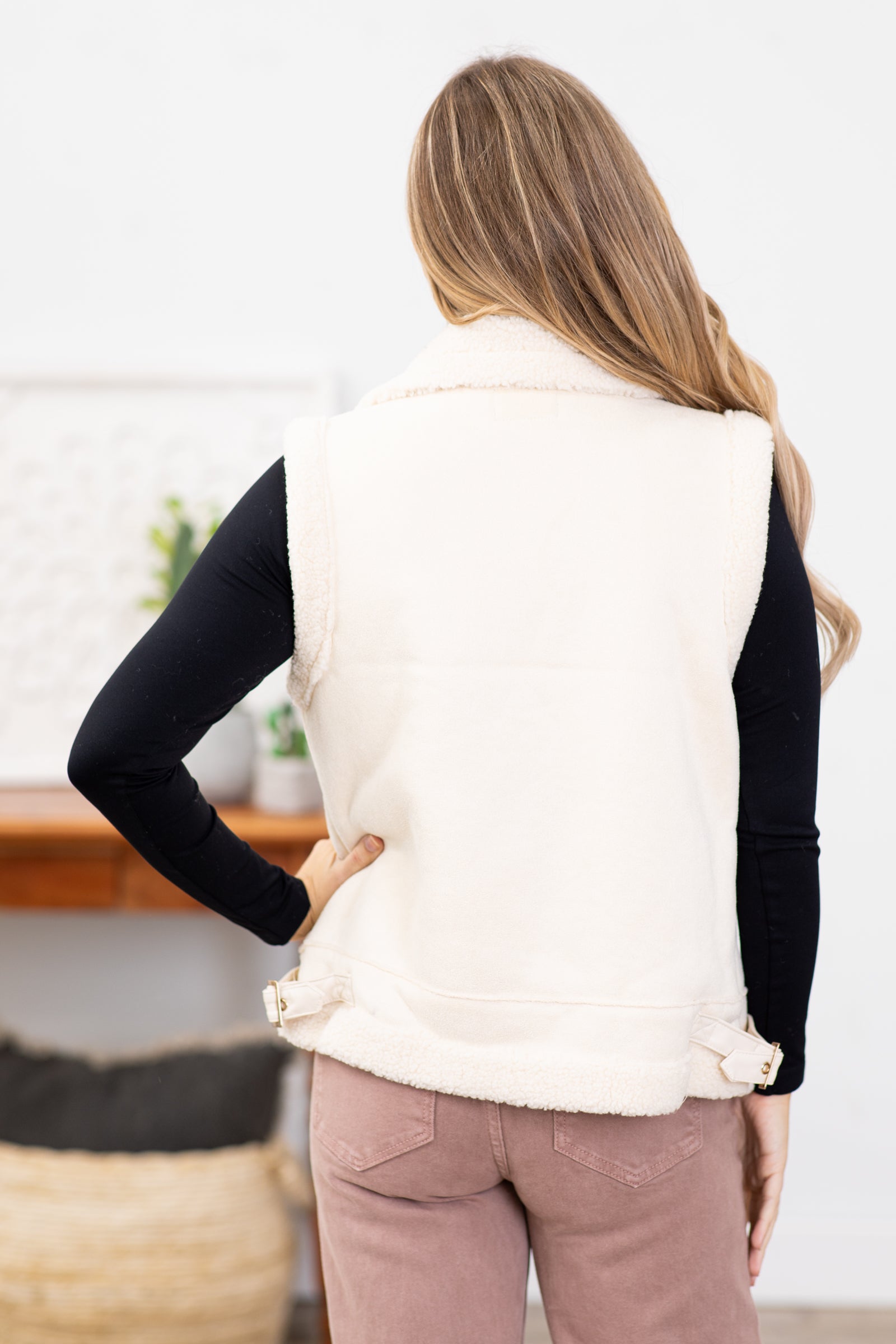 Ivory Faux Suede Sherpa Lined Vest