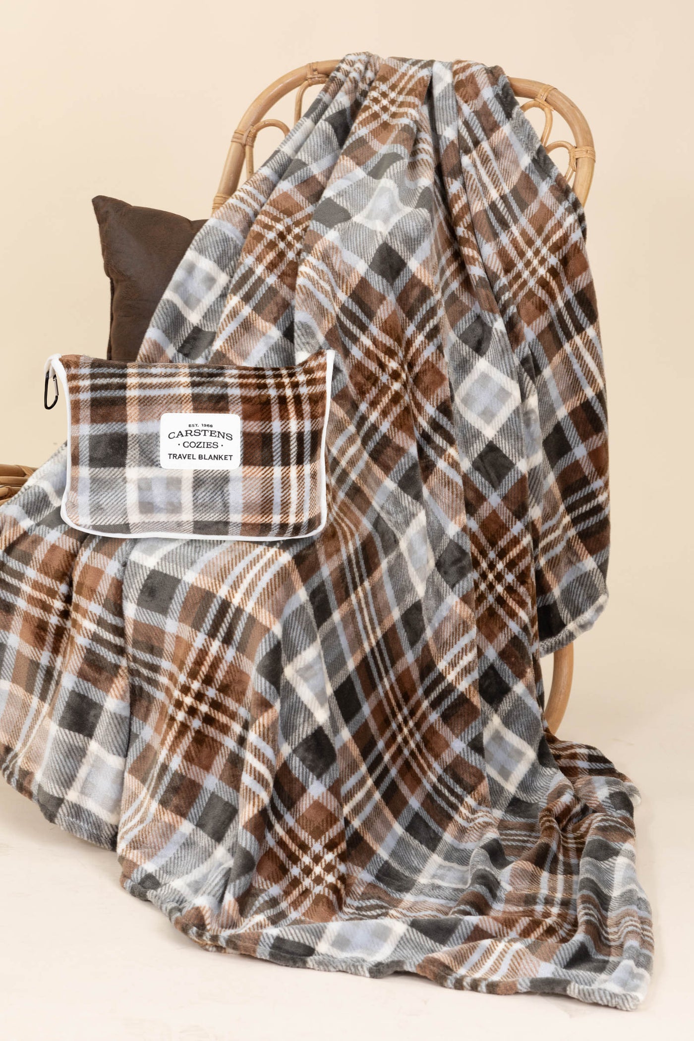 Grey Chestnut Plaid Travel Blanket
