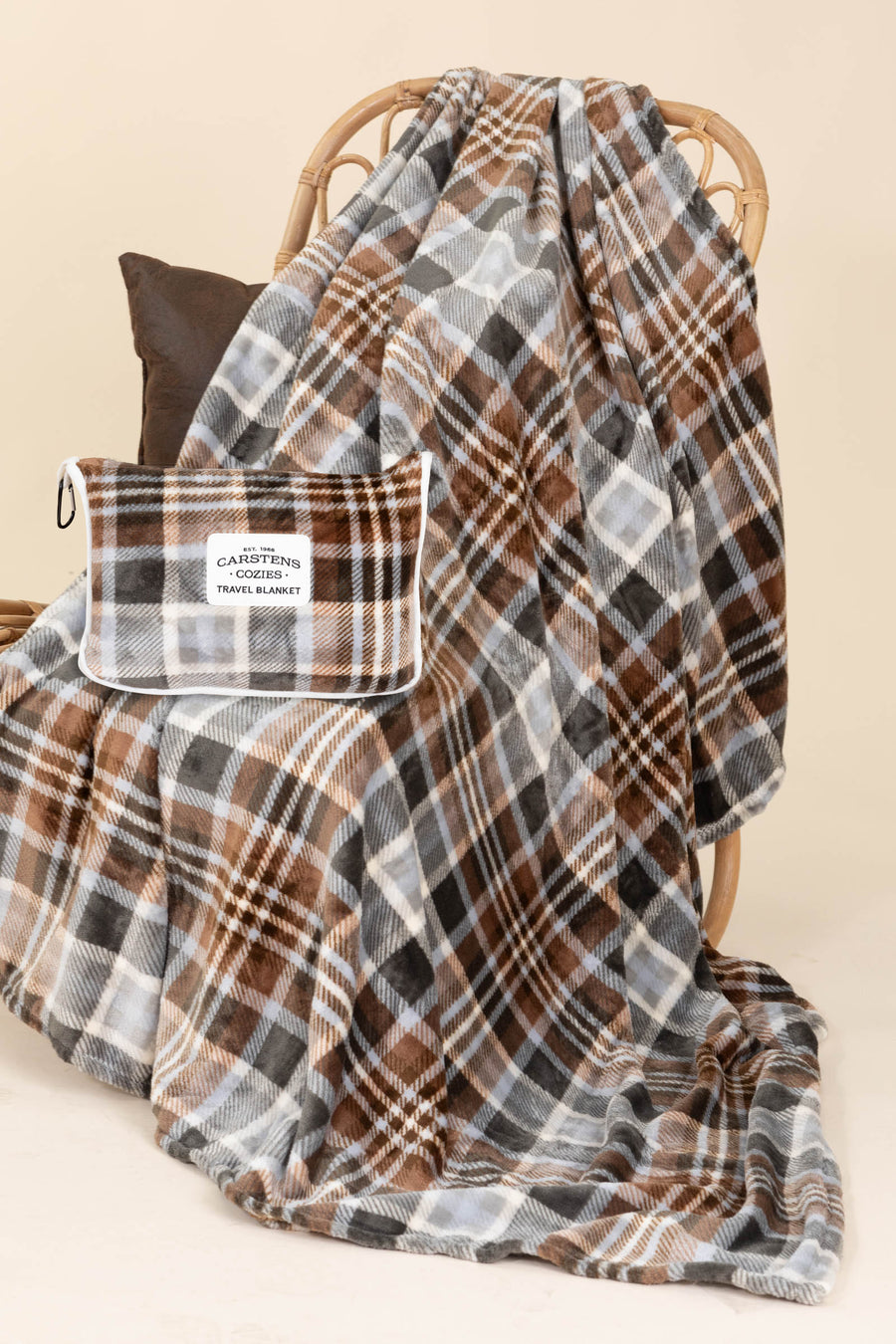 Grey Chestnut Plaid Travel Blanket