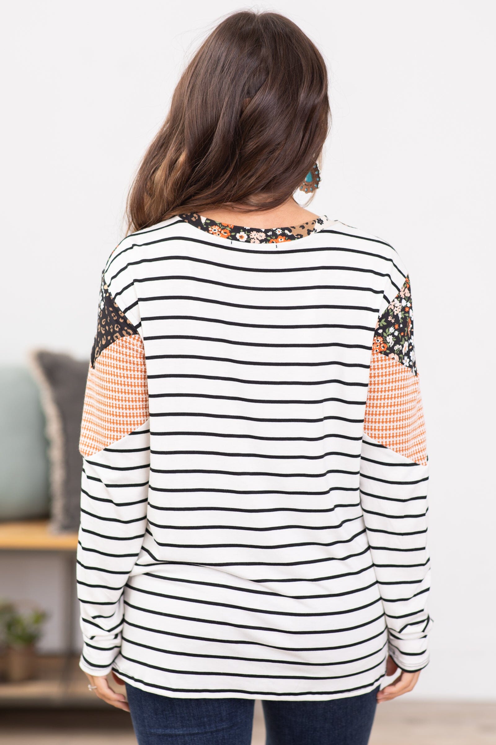 Black and Off White Stripe Colorblock Top - Filly Flair