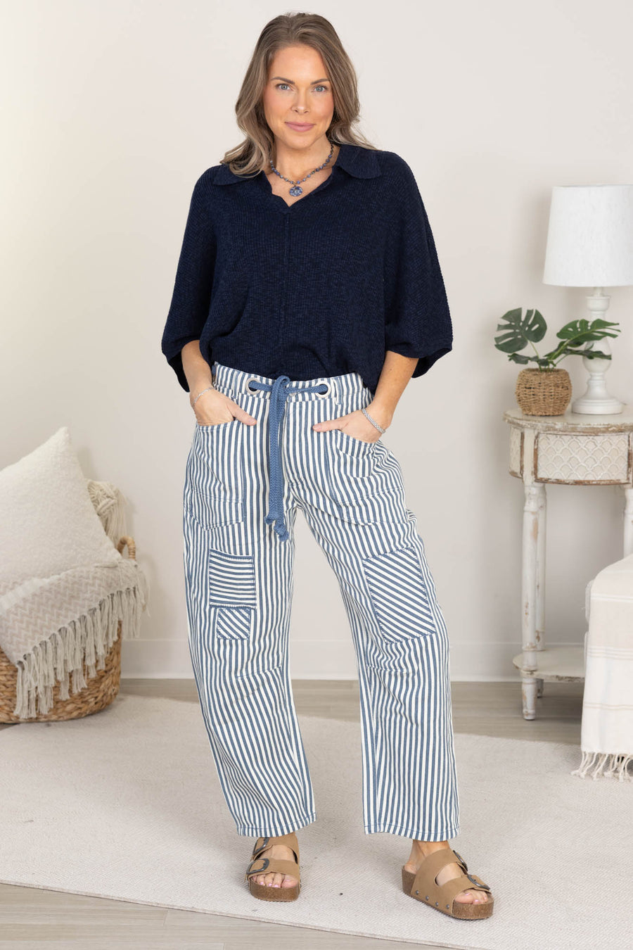 Relaxed Vintage Stripe Rope String Pants