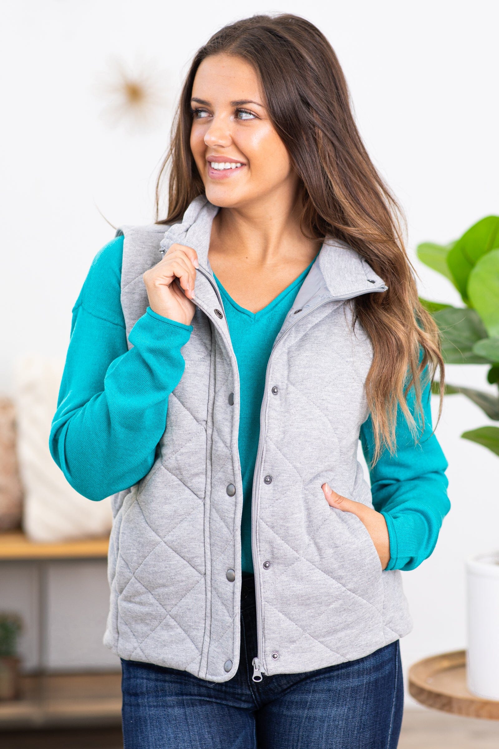 Heather Grey Diamond Quilted Vest - Filly Flair