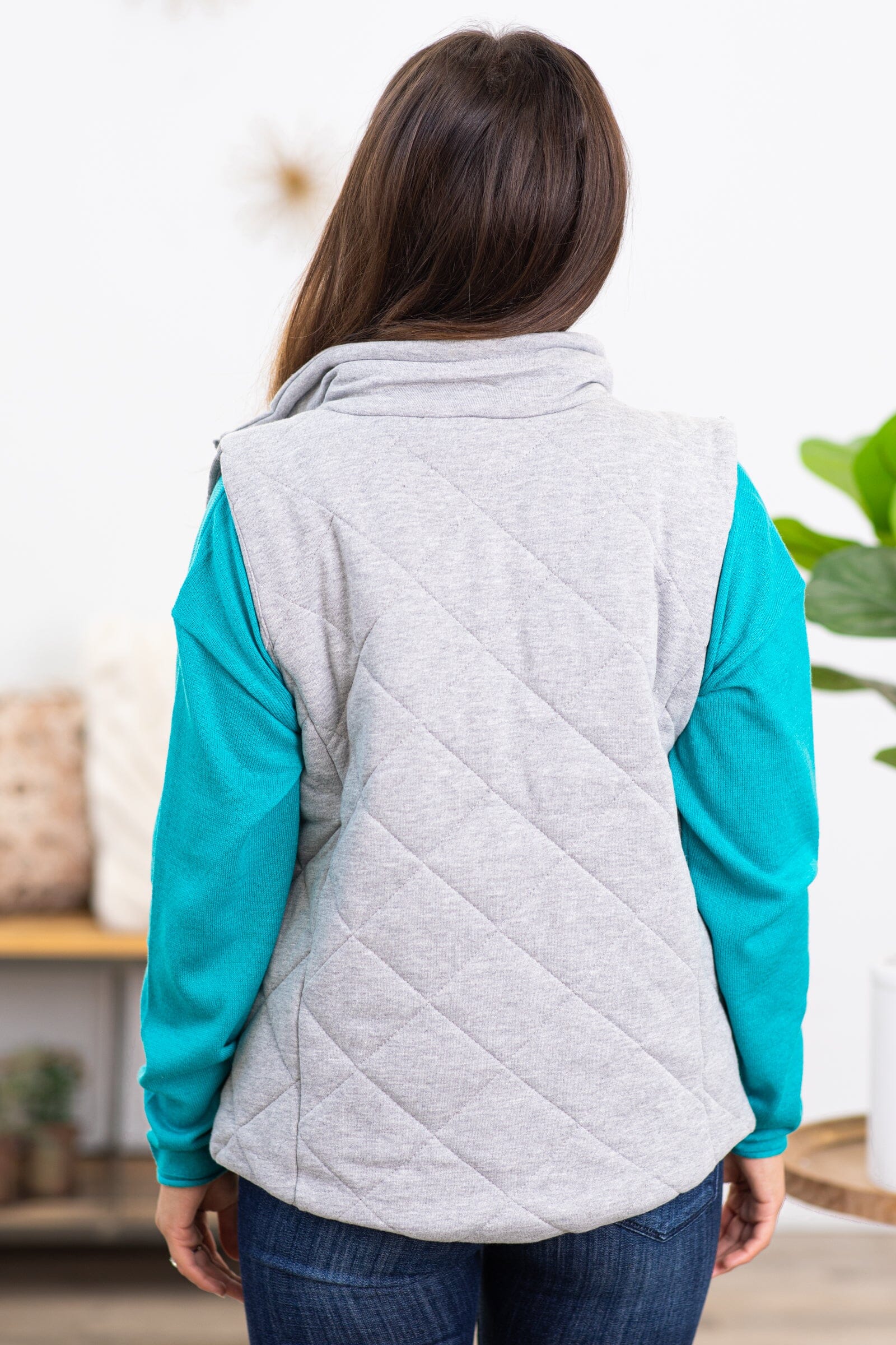 Heather Grey Diamond Quilted Vest - Filly Flair