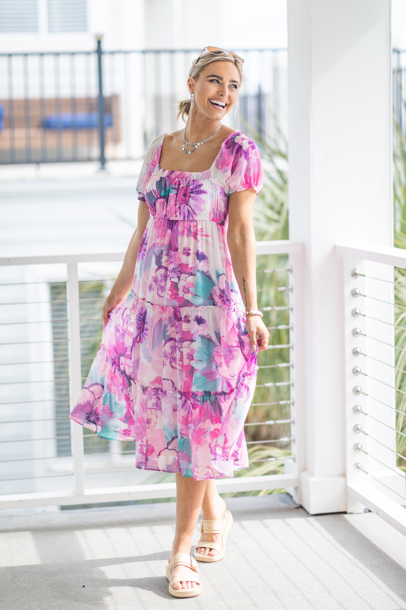 Floral Print Chiffon Midi Dress Floral Print Chiffon Midi Dress