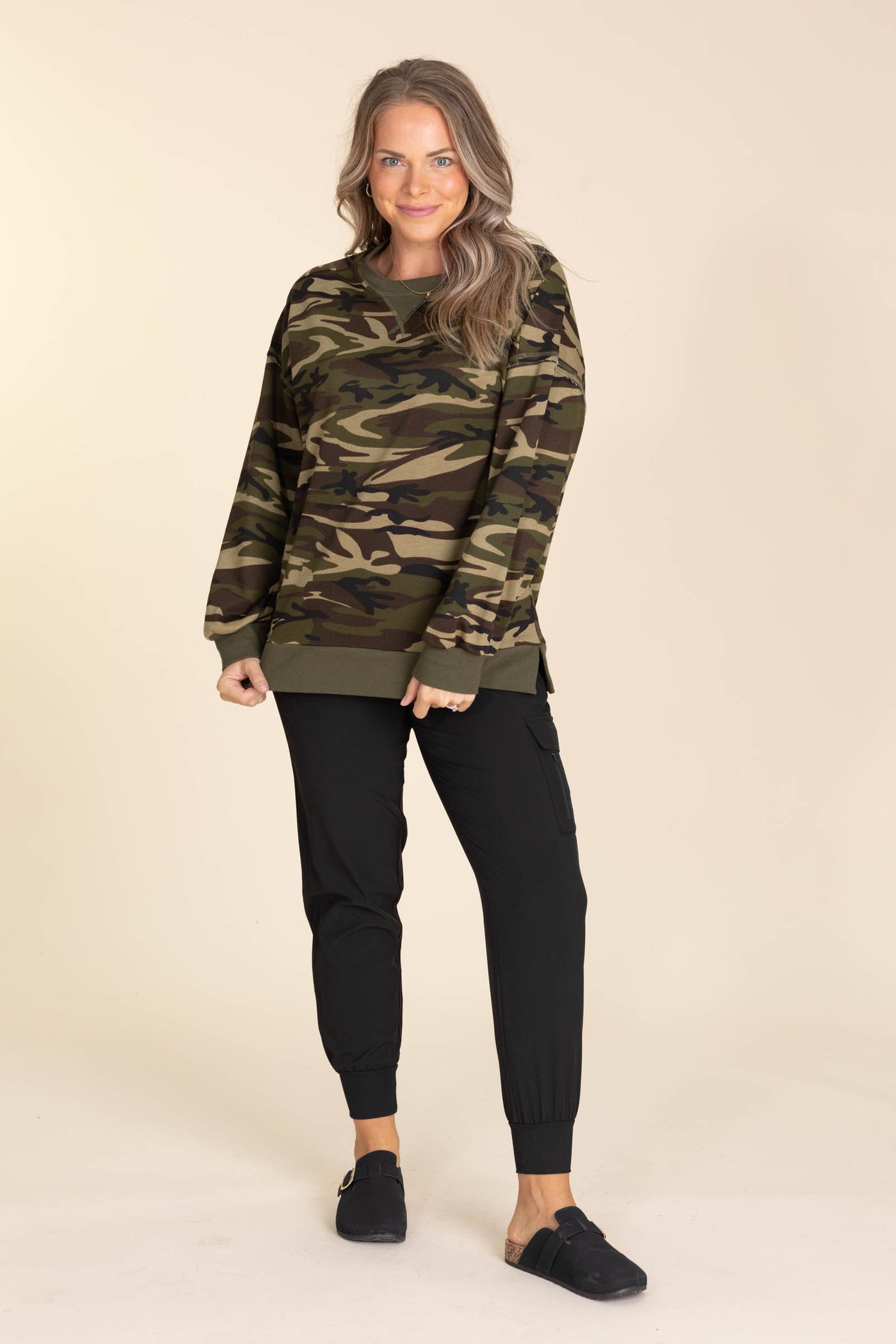 Camo Printed Knit Crewneck Top