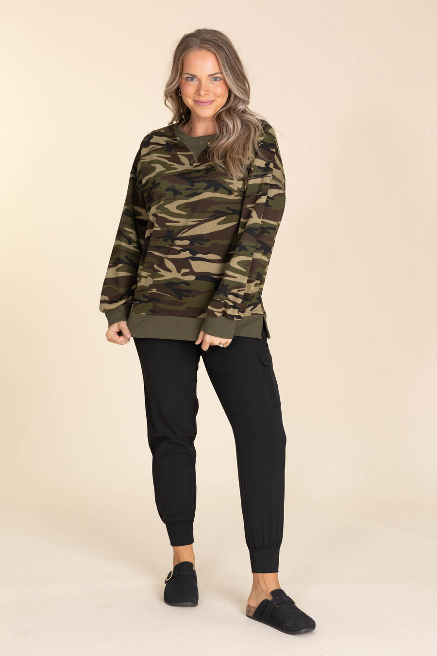 Camo Printed Knit Crewneck Top